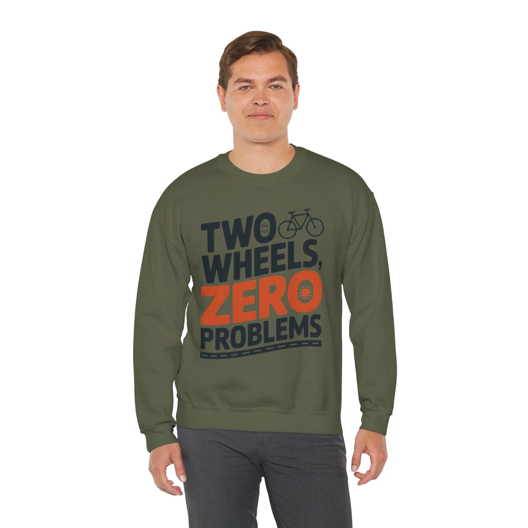 Mens Heavy Blend™ Crewneck Sweatshirt, Two Wheels Zero Problems Mens Casual Biker Sweatshirt, Gift for Cyclists - Image 12