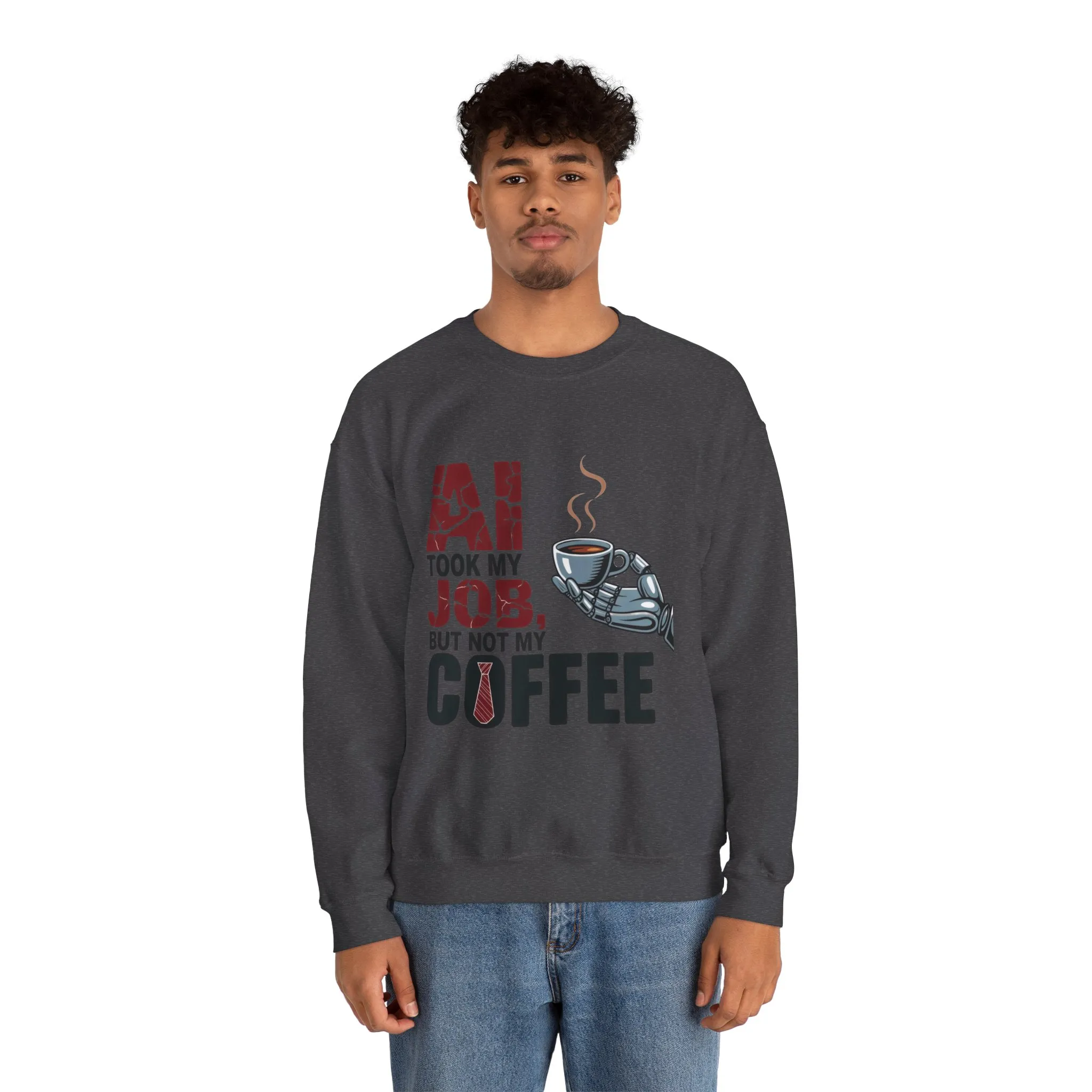 Men's AI Coffee Sweatshirt, Funny Robot Humor Pullover, Geek Sarcastic Job Joke Top, Men's Heavy Blend™ Crewneck Sweatshirt, Office Humor - Image 14