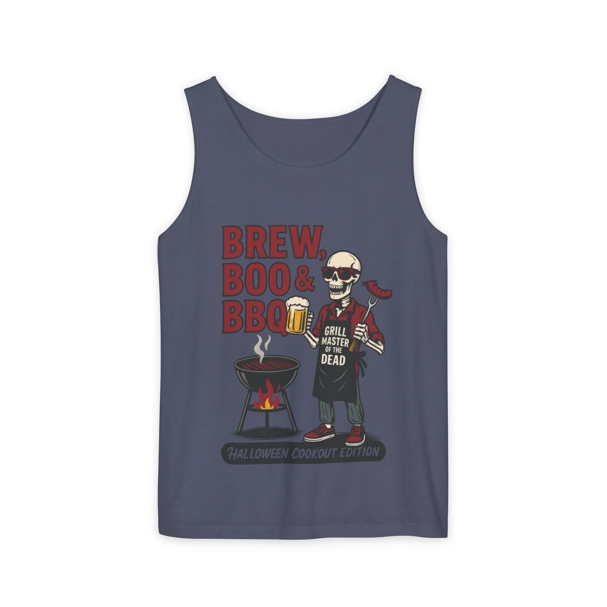 Halloween BBQ Men's Tank Top, Brew Boo & BBQ Skeleton Grill Master, Funny Dad Gift, Grill Master Top, Funny Skeleton Top - Image 17