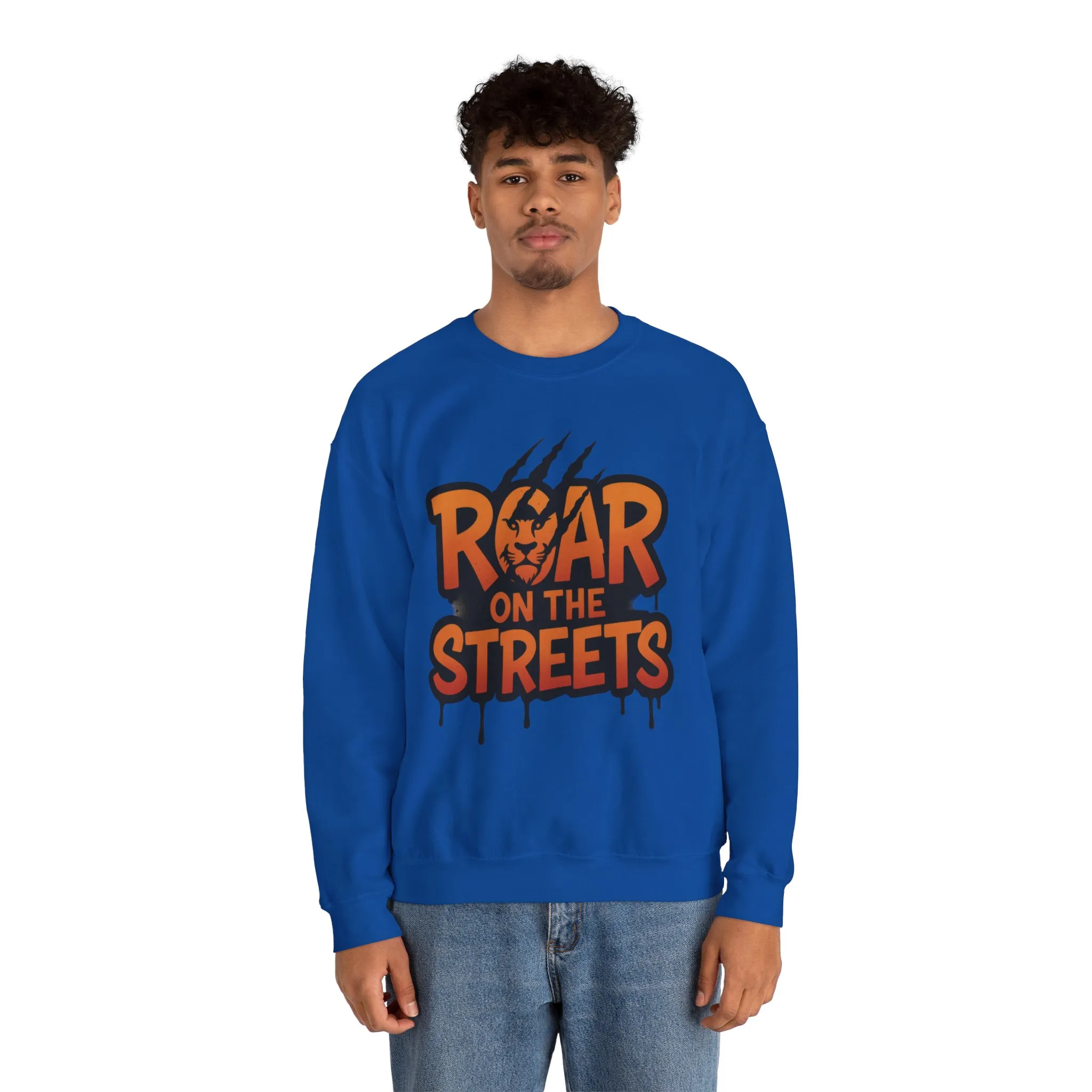 Mens Heavy Blend™ Crewneck Sweatshirt, Roar on the Streets Mens Lion Crewneck Sweatshirt
