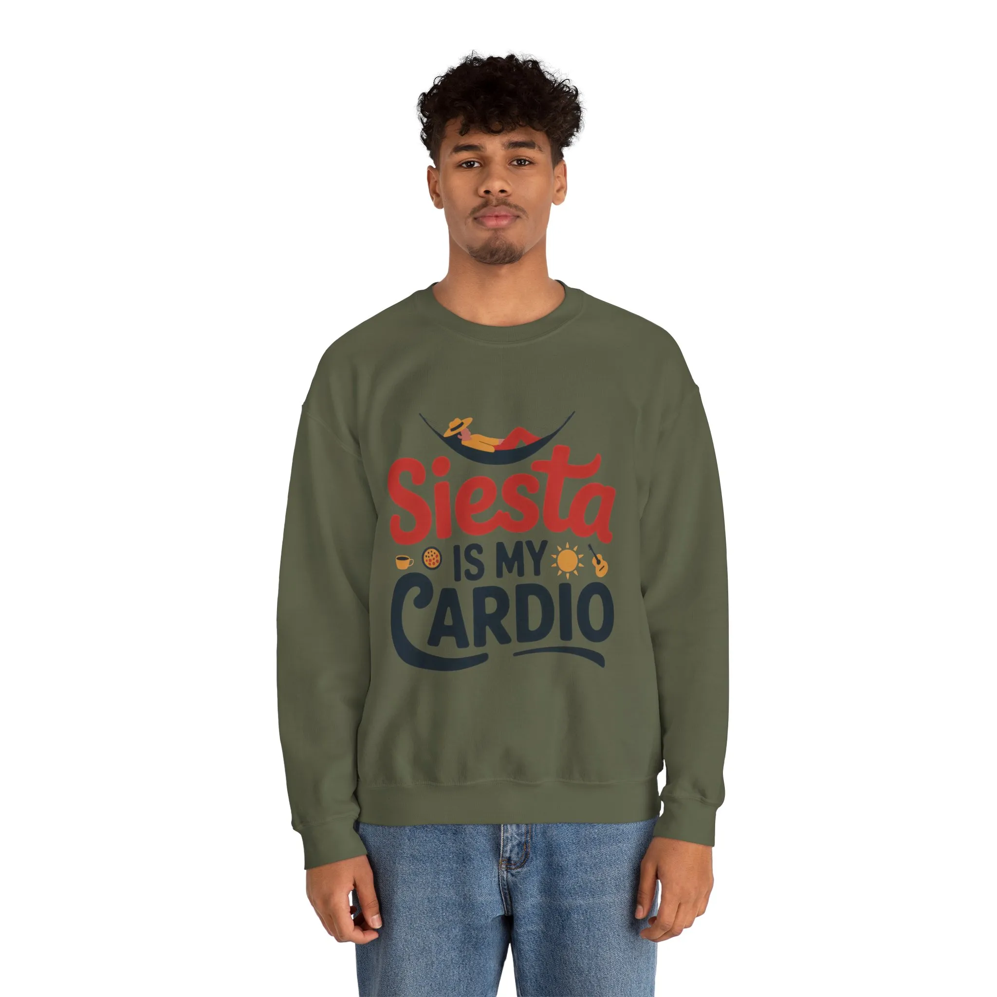 Mens Heavy Blend™ Crewneck Sweatshirt, Siesta Is My Cardio Funny Mens Sweatshirt Spain Gift - Image 11