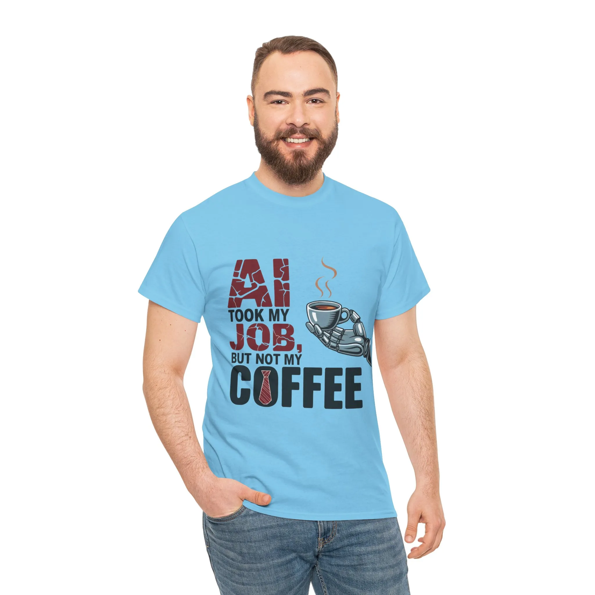 Men's AI Coffee T-Shirt, Funny Robot Humor Graphic Tee, Geek Job Joke Shirt for Him, Men's Heavy Cotton Tee, Sarcastic Work Shirt - Image 35