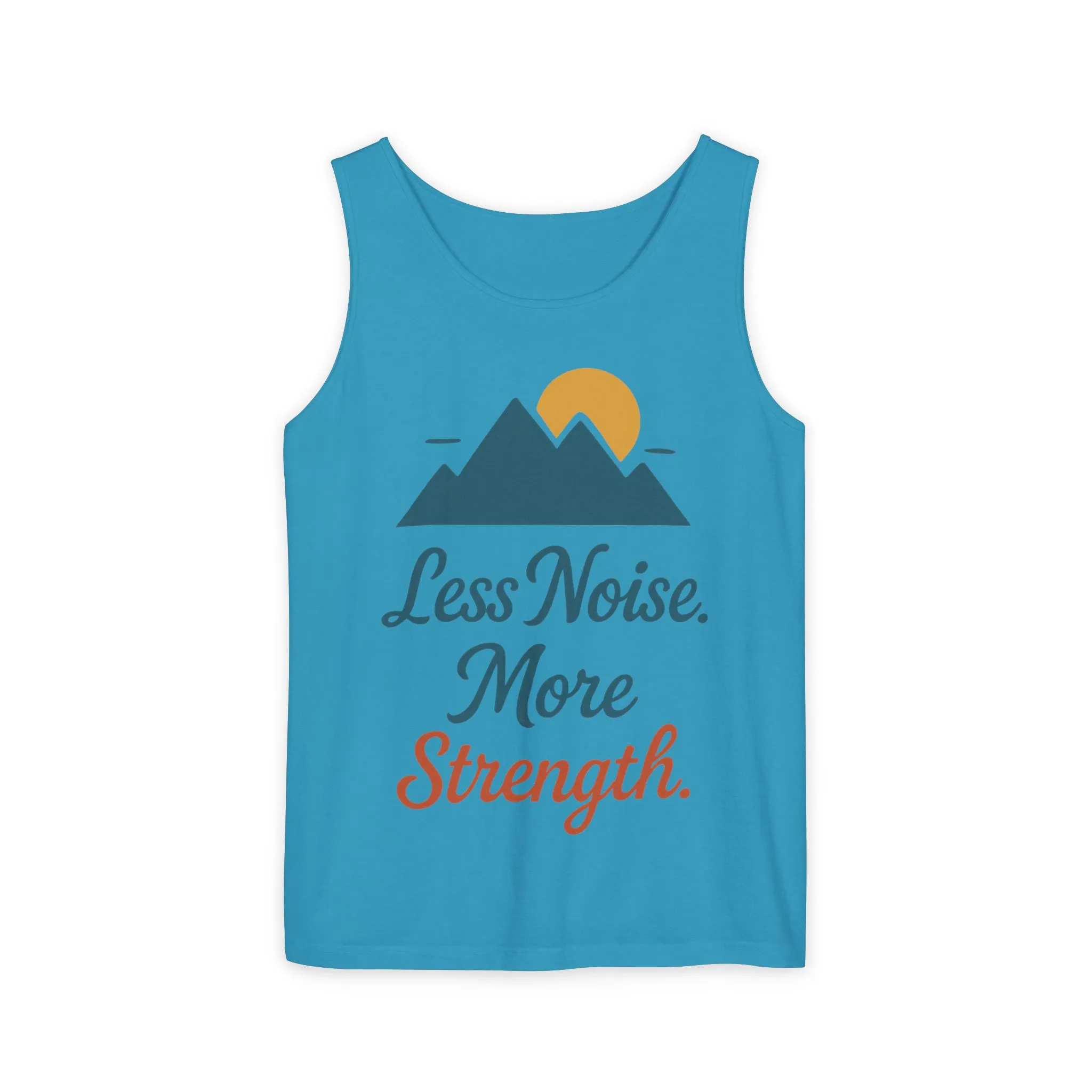 Mens Garment-Dyed Tank Top, Mens Less Noise More Strength Tank Top, Minimal Mountain Fitness Graphic Shirt - Image 19