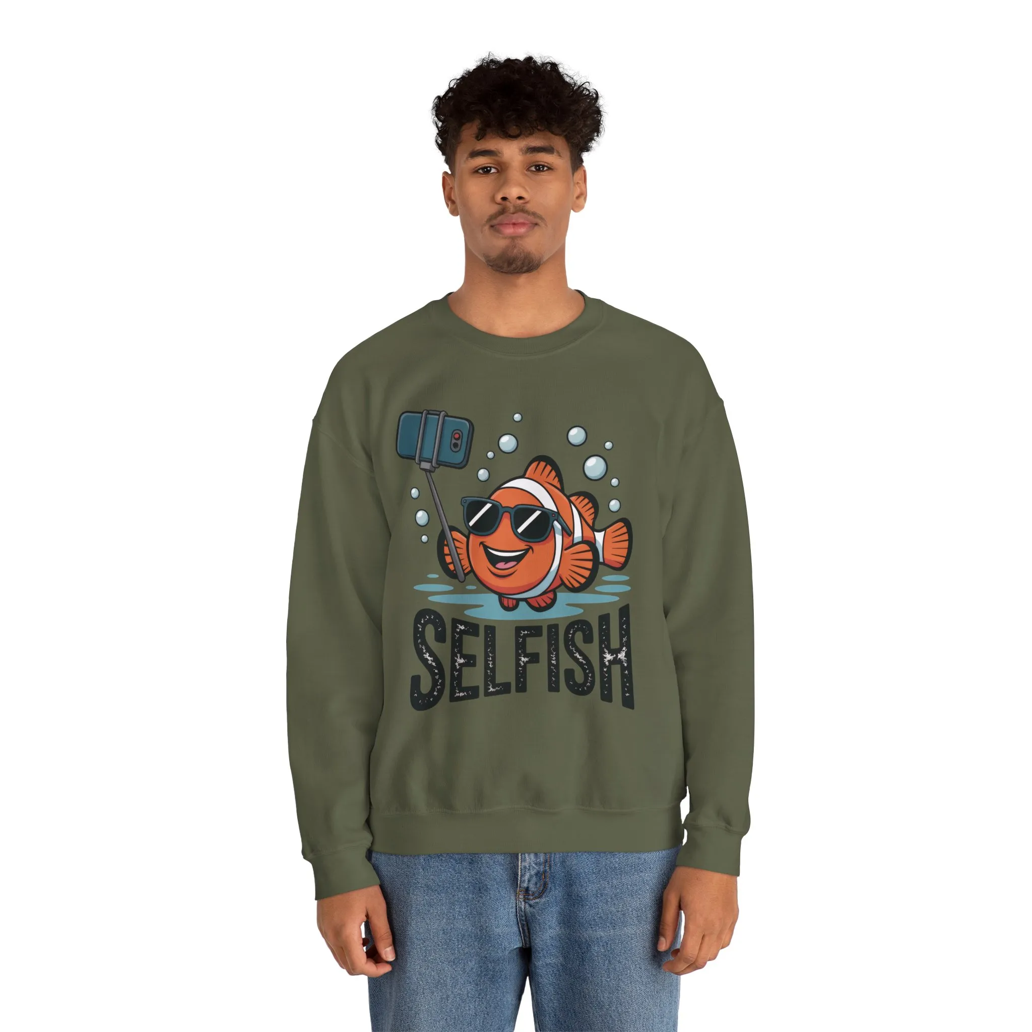 Unisex Heavy Blend™ Crewneck Sweatshirt, Mens Selfish Funny Fish Sweatshirt, Cute Selfie Pullover, Ocean Humor Top - Image 14