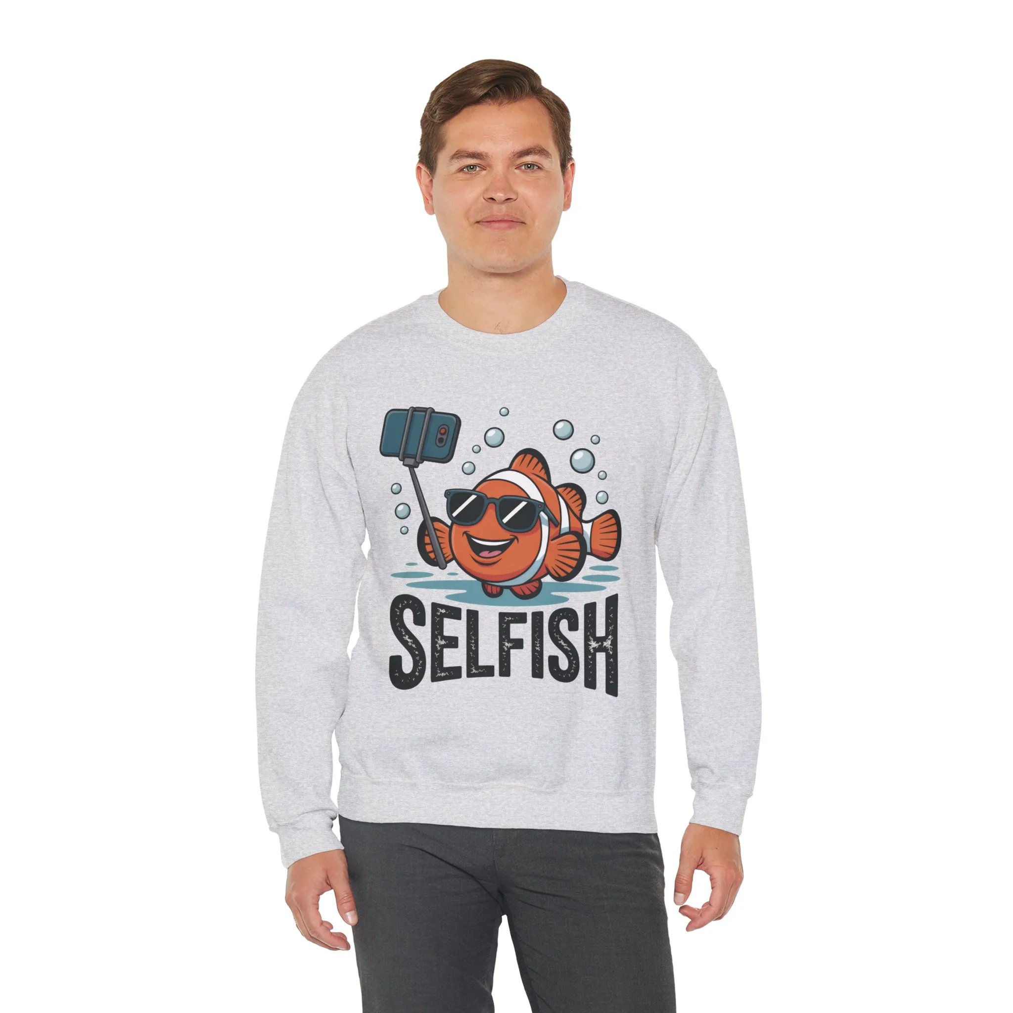 Unisex Heavy Blend™ Crewneck Sweatshirt, Mens Selfish Funny Fish Sweatshirt, Cute Selfie Pullover, Ocean Humor Top - Image 6