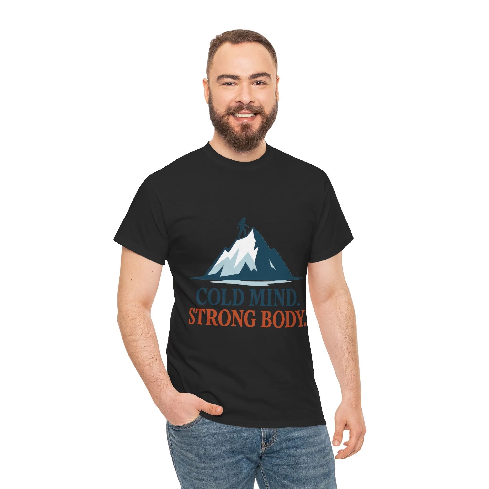 Cold Mind Strong Body Mens T-Shirt, Nordic Minimalist Mountain Hiking Tee - Image 5