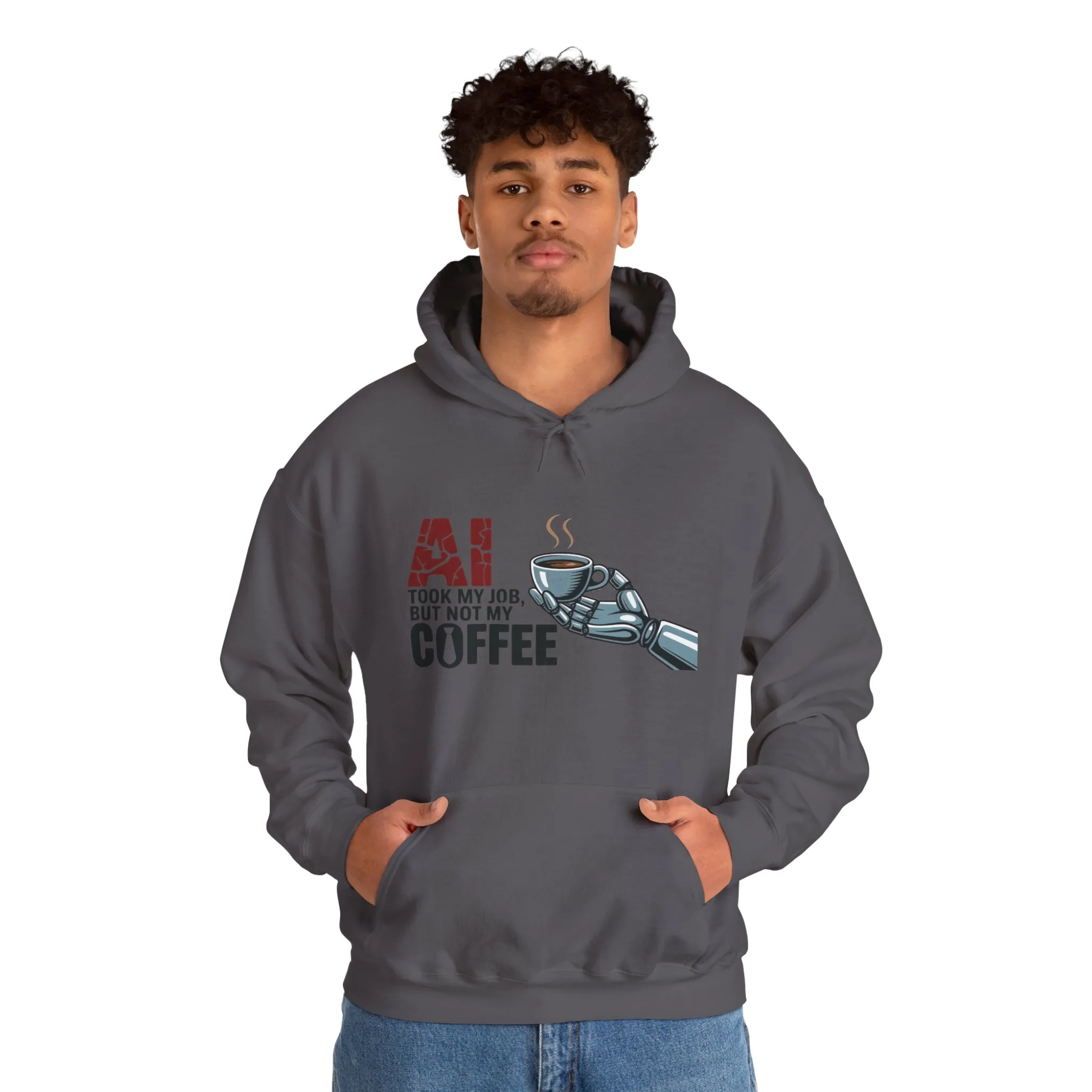AI Coffee Hoodie, Funny Robot Humor Pullover, Geek Job Joke Sweatshirt Gift, Men's Heavy Blend™ Hooded Sweatshirt, Sarcastic Work Shirt - Image 27