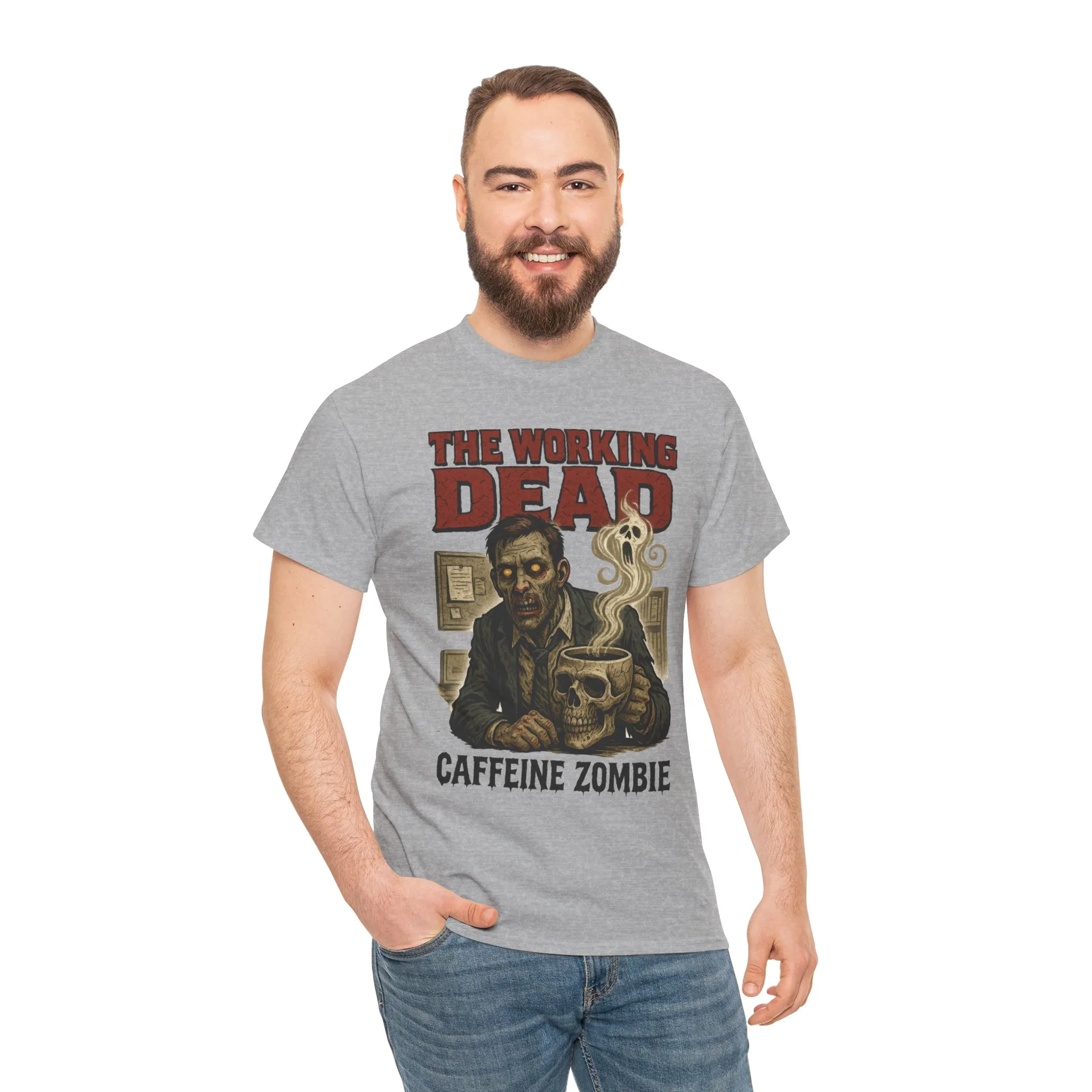 The Working Dead Men's Funny Zombie Work T-Shirt, Office Humor Tee, Halloween Office Tee, Coffee Zombie Shirt - Image 6