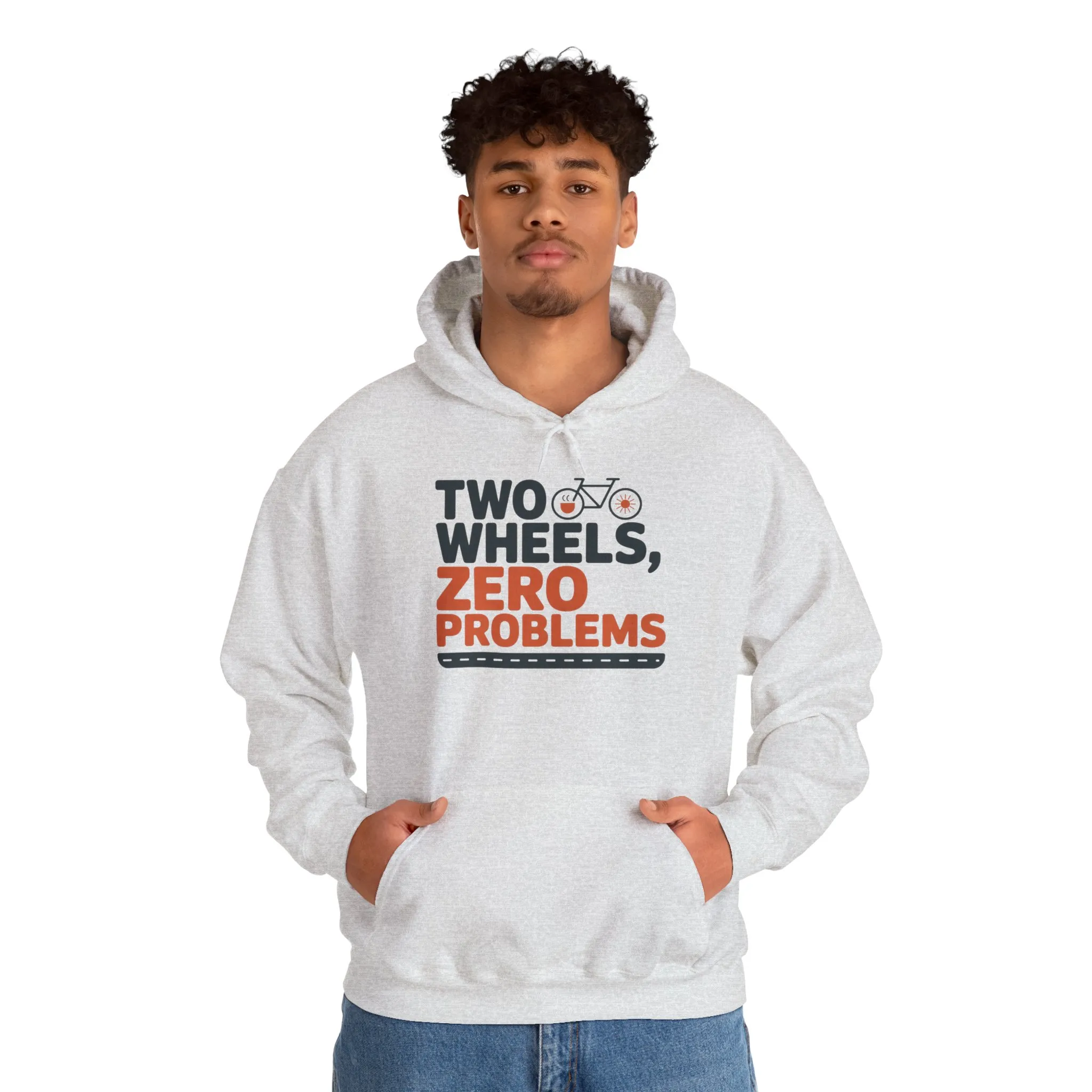 Mens Heavy Blend™ Hooded Sweatshirt, Two Wheels Zero Problems Mens Funny Cycling Hoodie, Cyclist Gift - Image 7