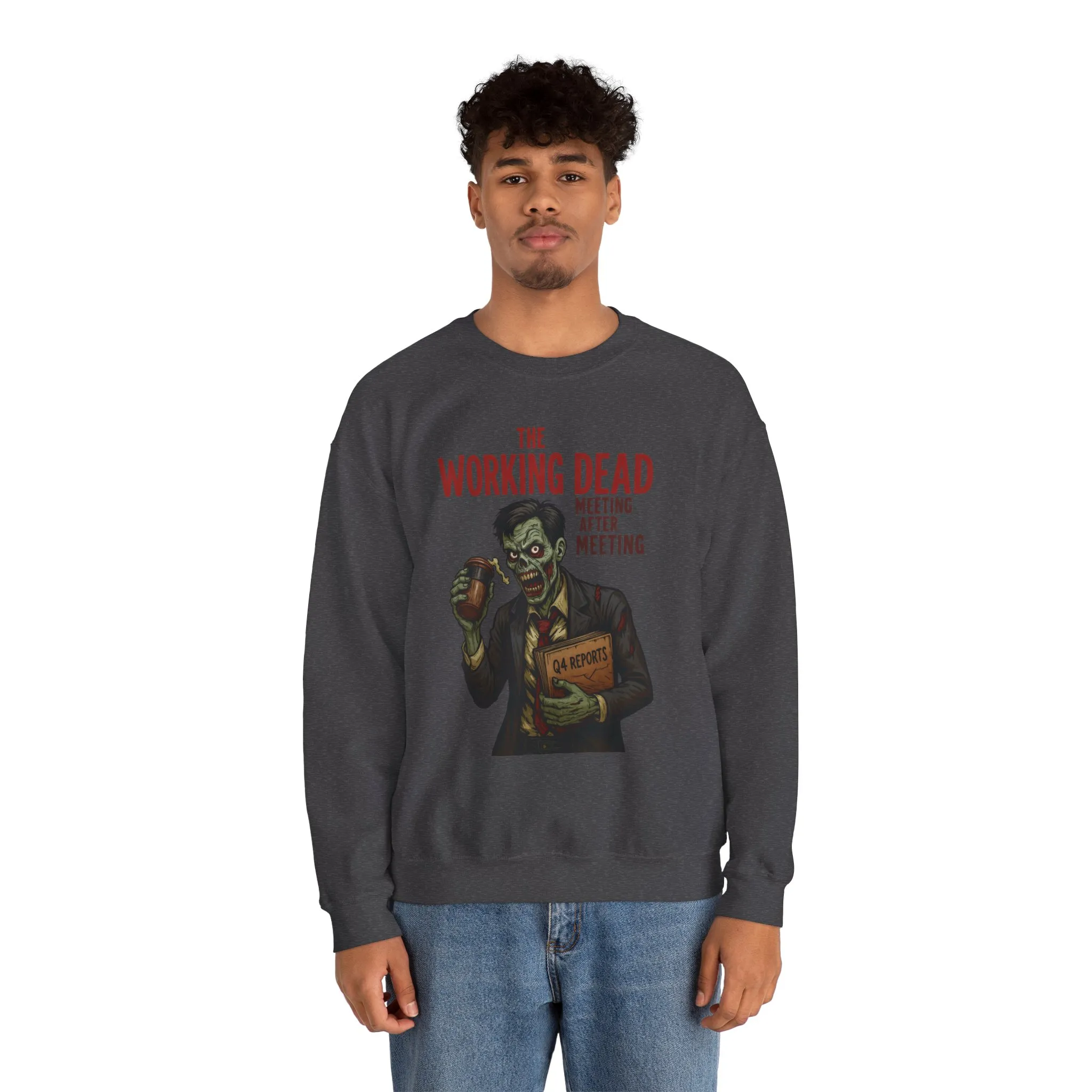 The Working Dead Men's Funny Zombie Sweatshirt, Office Humor Crewneck, Halloween Work Top - Image 25