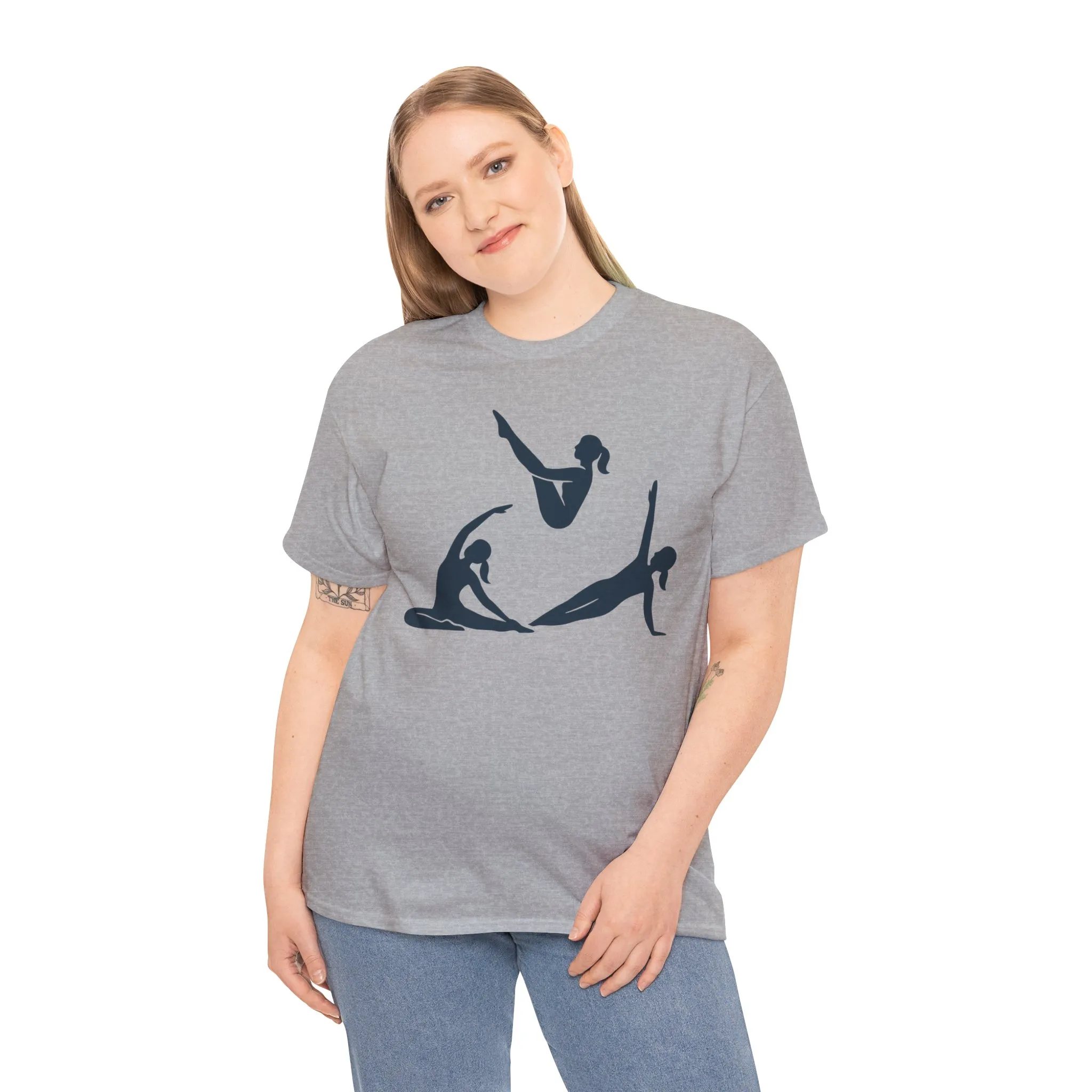 Womens Heavy Cotton Tee, Womens Pilates Graphic T-Shirt, Yoga Fitness Tee, Workout Top with Silhouette Print - Image 9