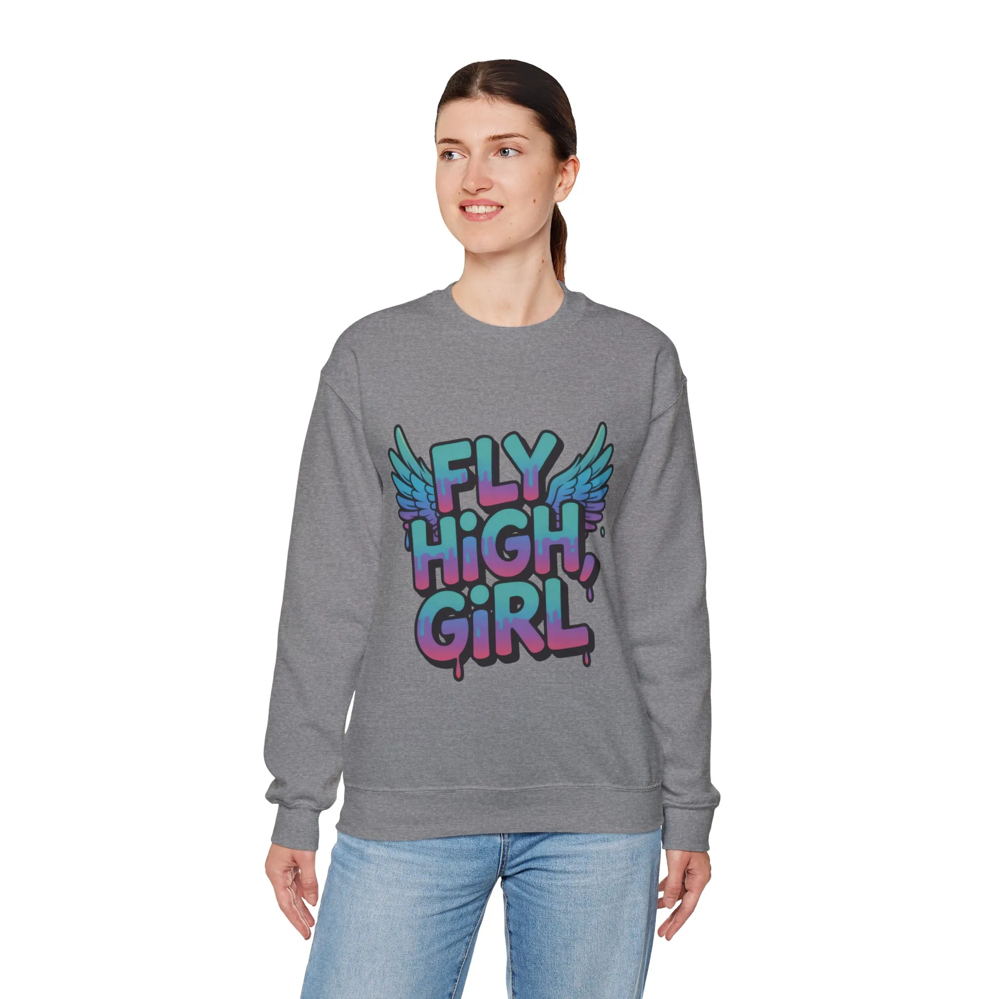 Women's Sweatshirt Fly High Girl, Graffiti Drip Angel Wings Streetwear Pullover Top - Image 12