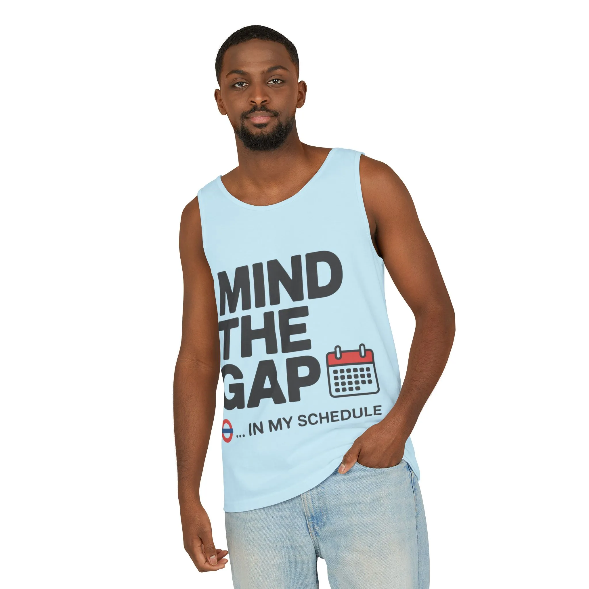 Funny Men's Tank Top, Mind The Gap in My Schedule, London Tube Inspired Office Humor Shirt - Image 14