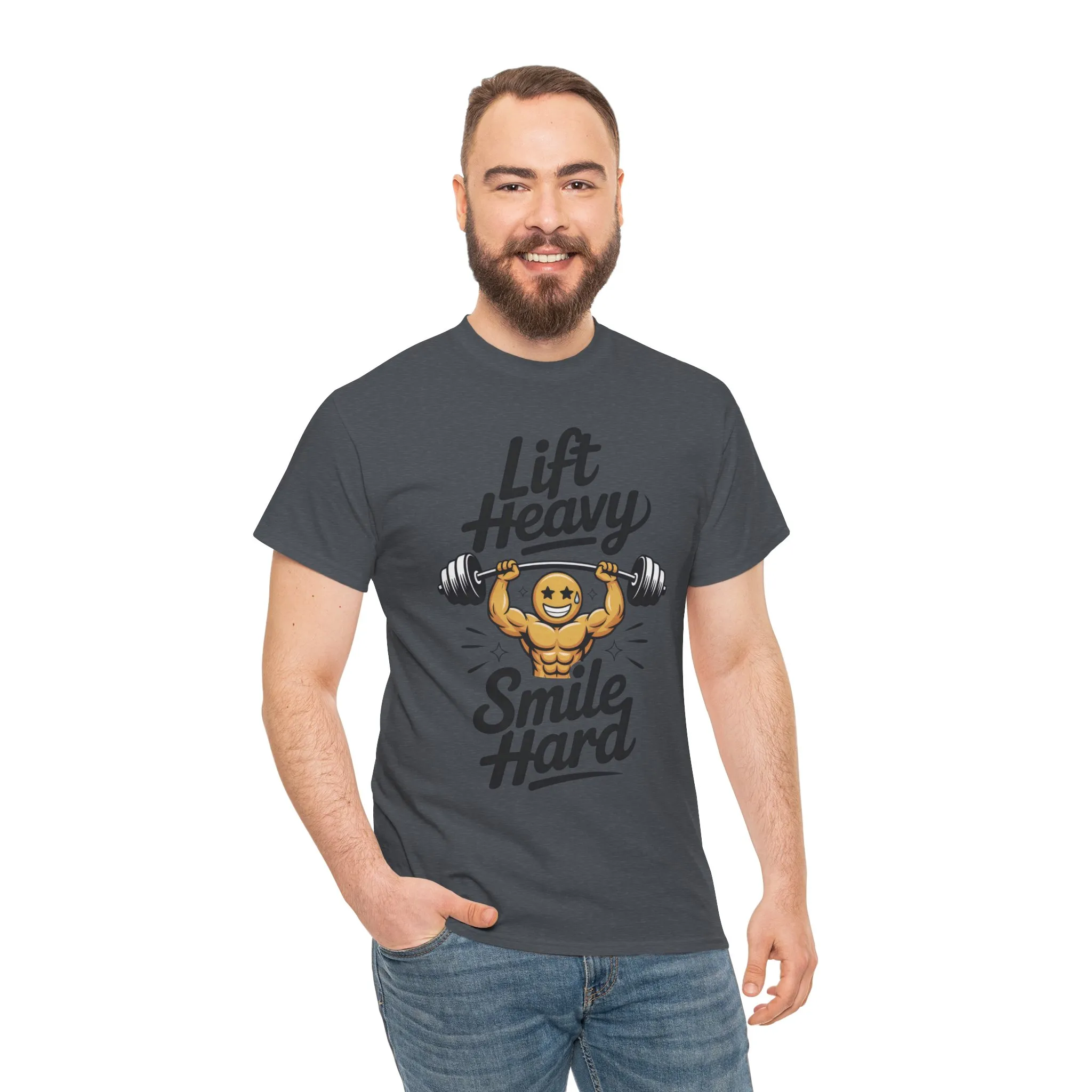 Mens Lift Heavy Smile Hard T-Shirt, Funny Gym Workout Graphic Tee, Mens Gym Tshirt - Image 23