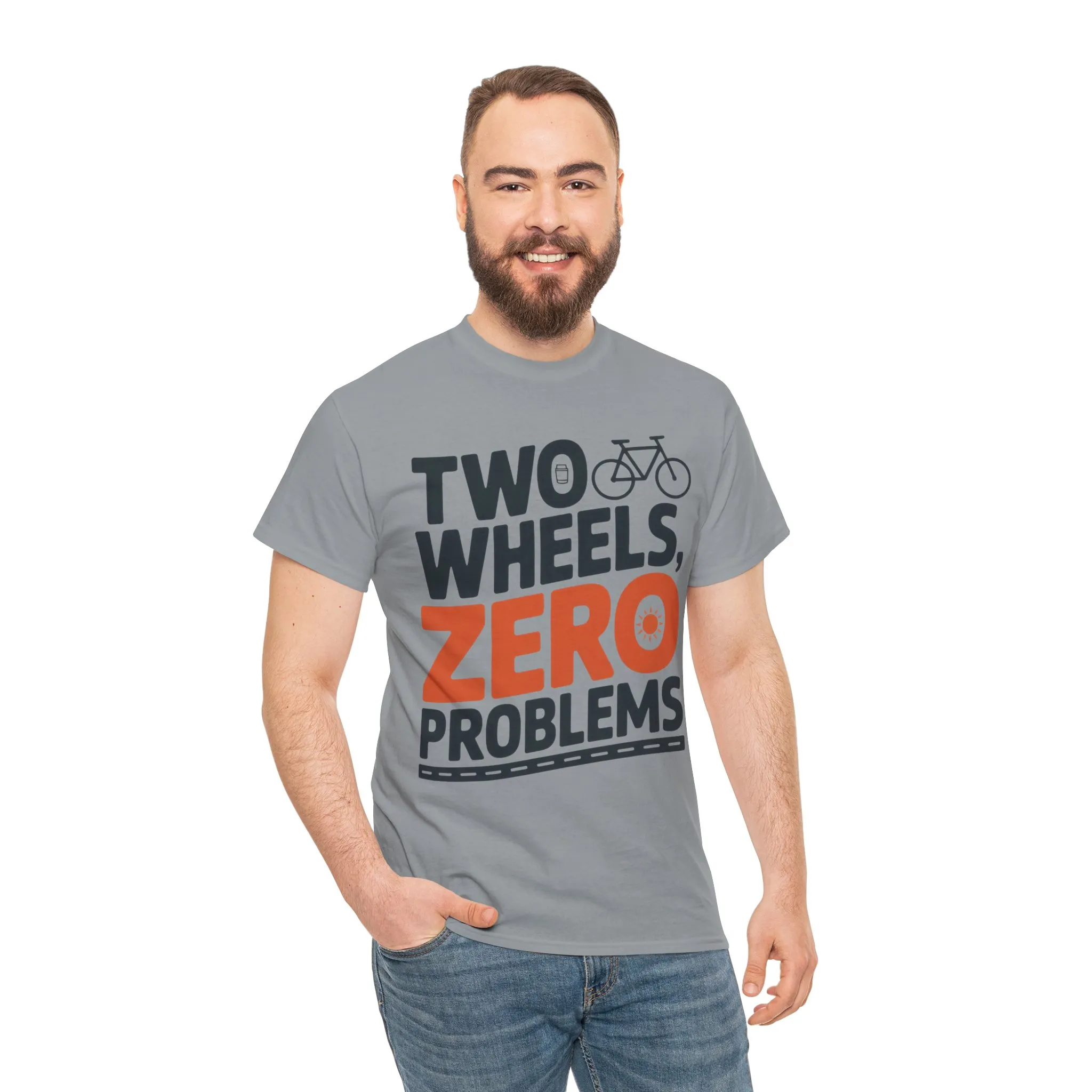 Two Wheels Zero Problems Mens Graphic Biker T-Shirt, Bike Humor Tee, Biker Gift - Image 8