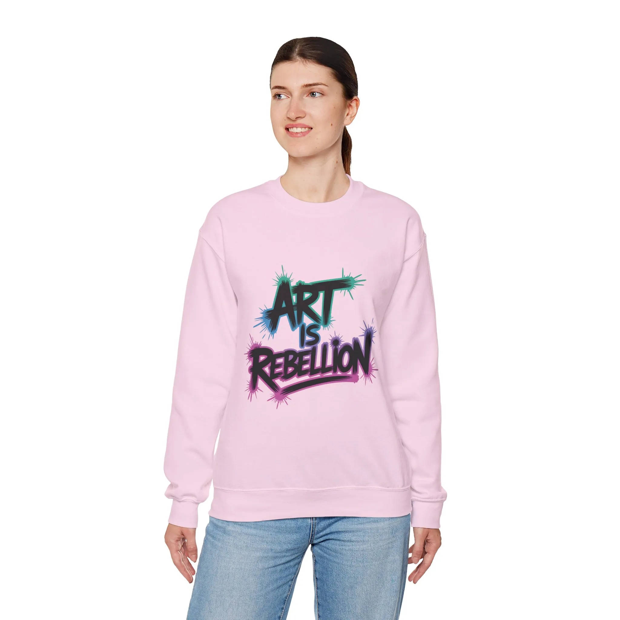 Art Is Rebellion Women's Sweatshirt, Graffiti Graphic Pullover, Bold Rebel Street Art Statement Top, Heavy Blend™ Crewneck Sweatshirt - Image 26