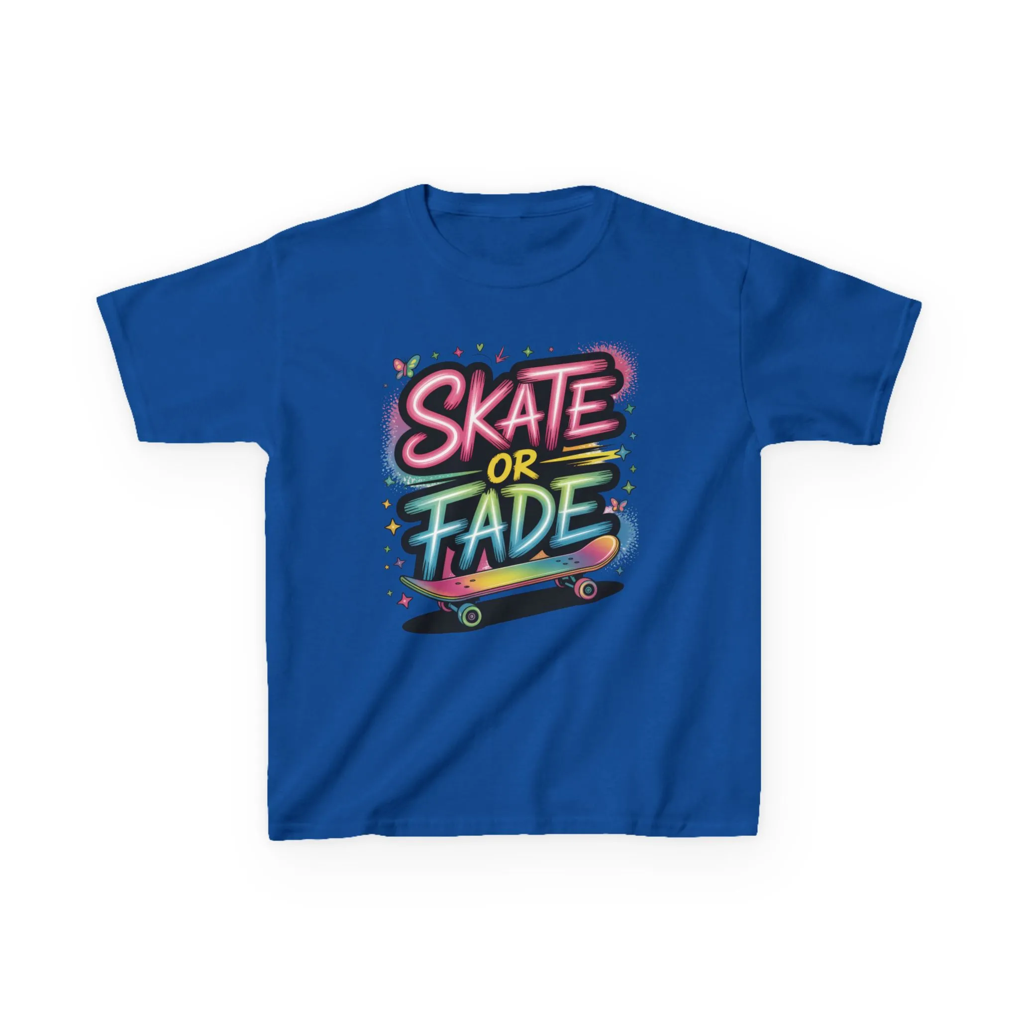 Skate Or Fade Girls Shirt, Colorful Graffiti Skateboarding Tee, Kids Heavy Cotton™ Tee - Image 17
