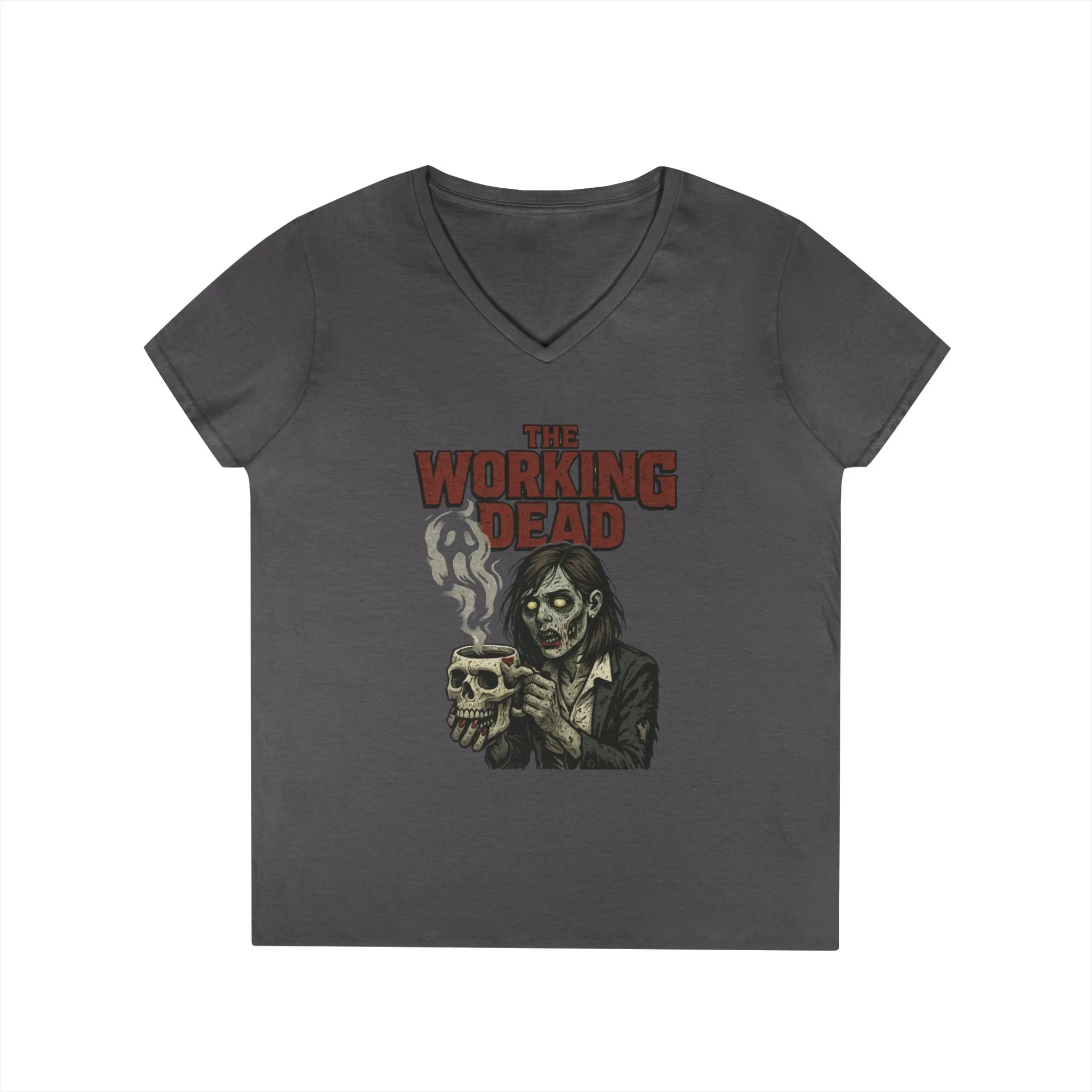 Ladies' V-Neck T-Shirt, The Working Dead Women's Zombie Funny Office T-Shirt, Meeting Humor Tee, Halloween Work Tee - Image 10