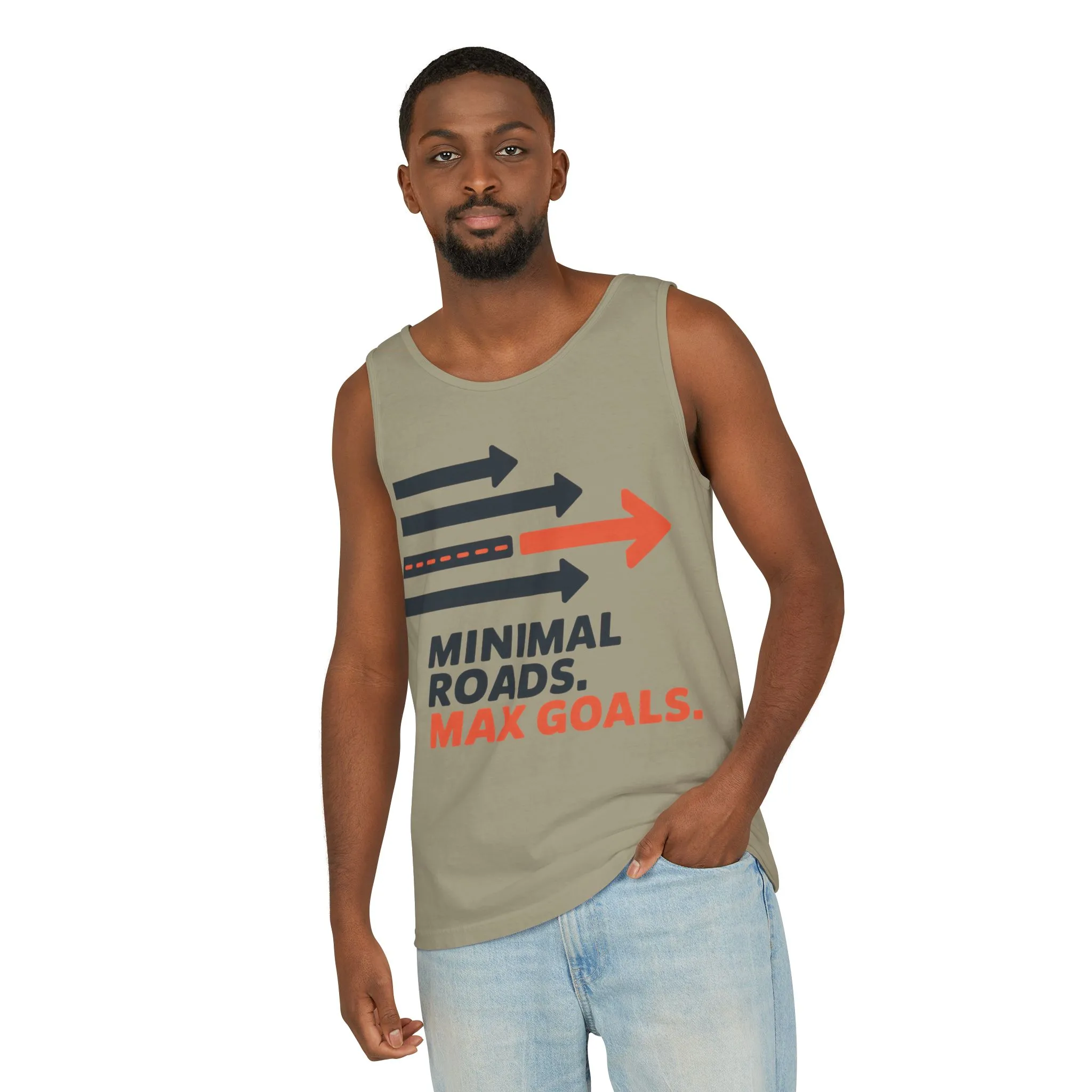 Mens Garment-Dyed Tank Top, Minimal Roads Max Goals Motivational Mens Tank Top - Image 4