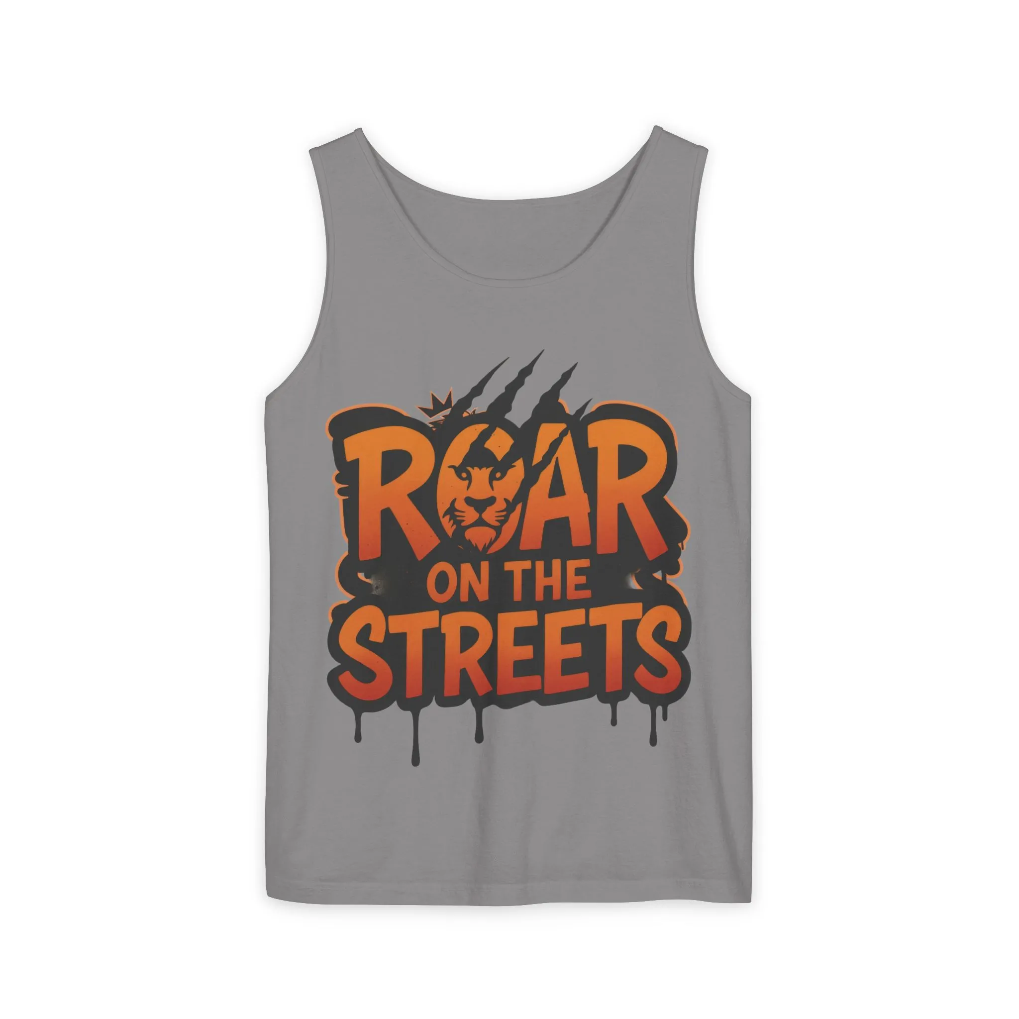 Mens Garment-Dyed Tank Top, Roar on the Streets Lion Graphic Mens Tank Top - Image 5