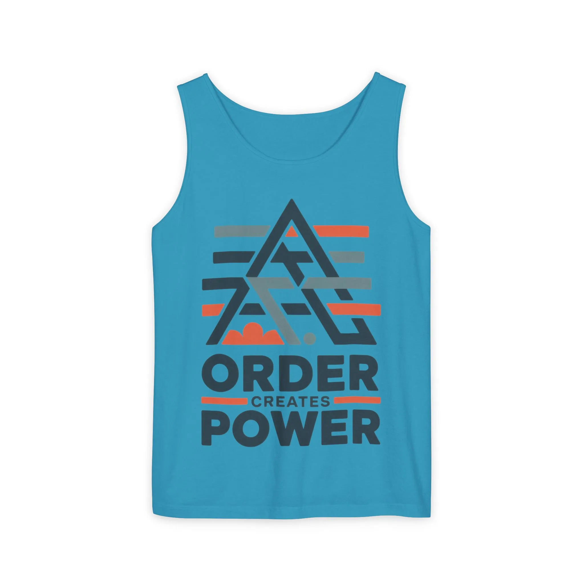 Mens Garment-Dyed Tank Top, Mens Tank Top Order Creates Power, Minimal Geometric Motivational Graphic Summer Shirt - Image 15