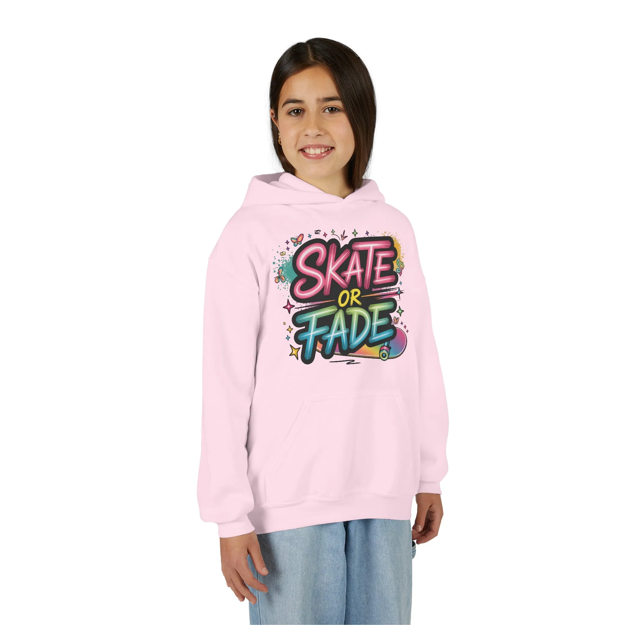 Youth Heavy Blend Hooded Sweatshirt, Skate Or Fade Girls Shirt, Colorful Graffiti Skateboarding Hoodie - Image 22