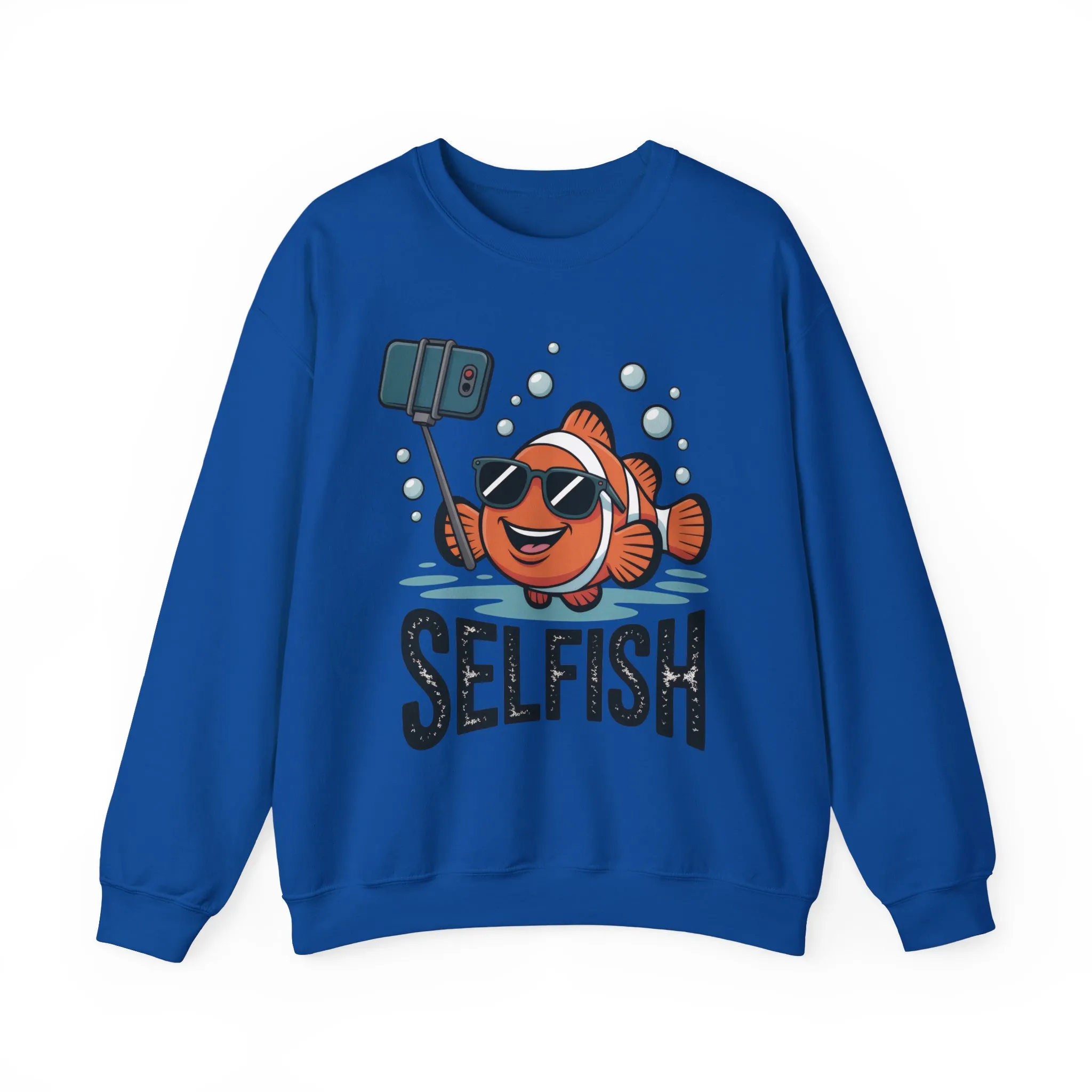 Unisex Heavy Blend™ Crewneck Sweatshirt, Mens Selfish Funny Fish Sweatshirt, Cute Selfie Pullover, Ocean Humor Top - Image 2