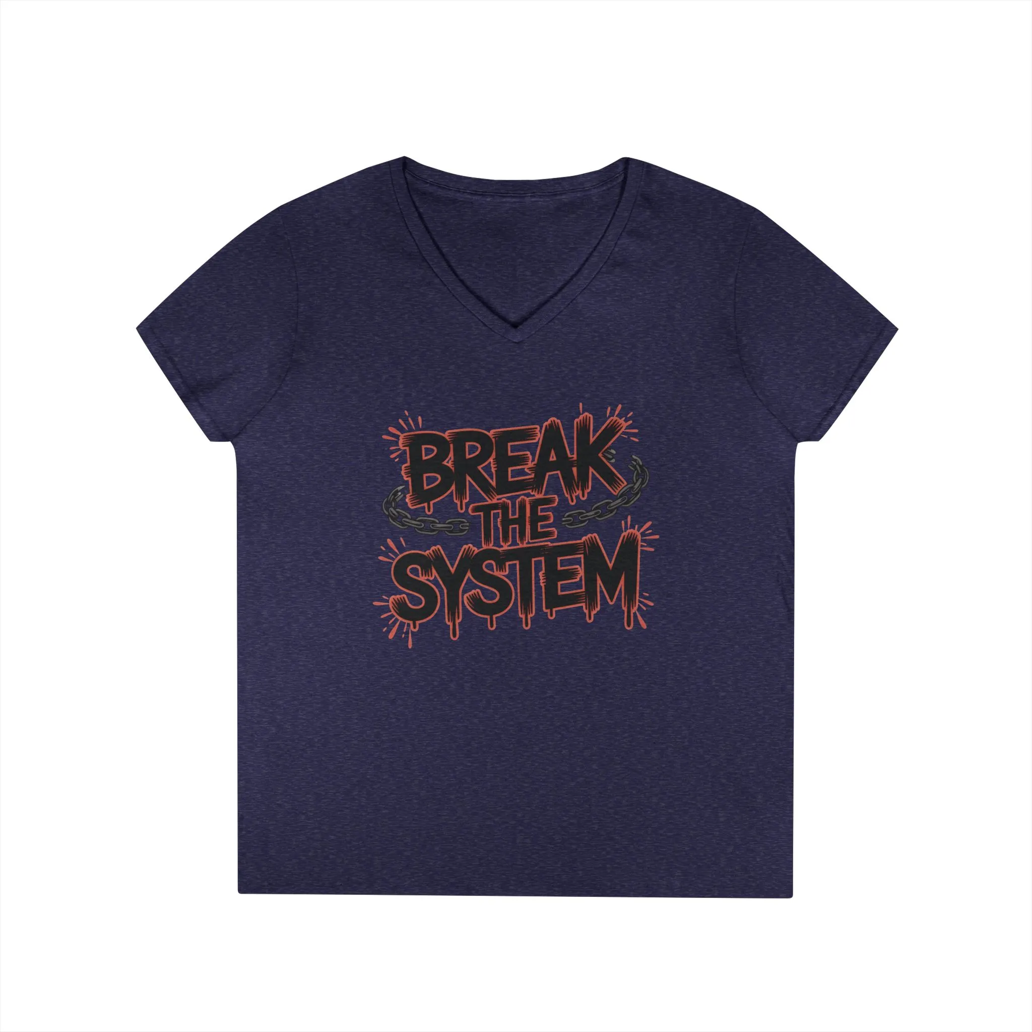 Ladies' V-Neck T-Shirt, Women's Graphic Tee, Break the System Shirt, Feminist Protest T-Shirt, Streetwear Gift for Her - Image 19