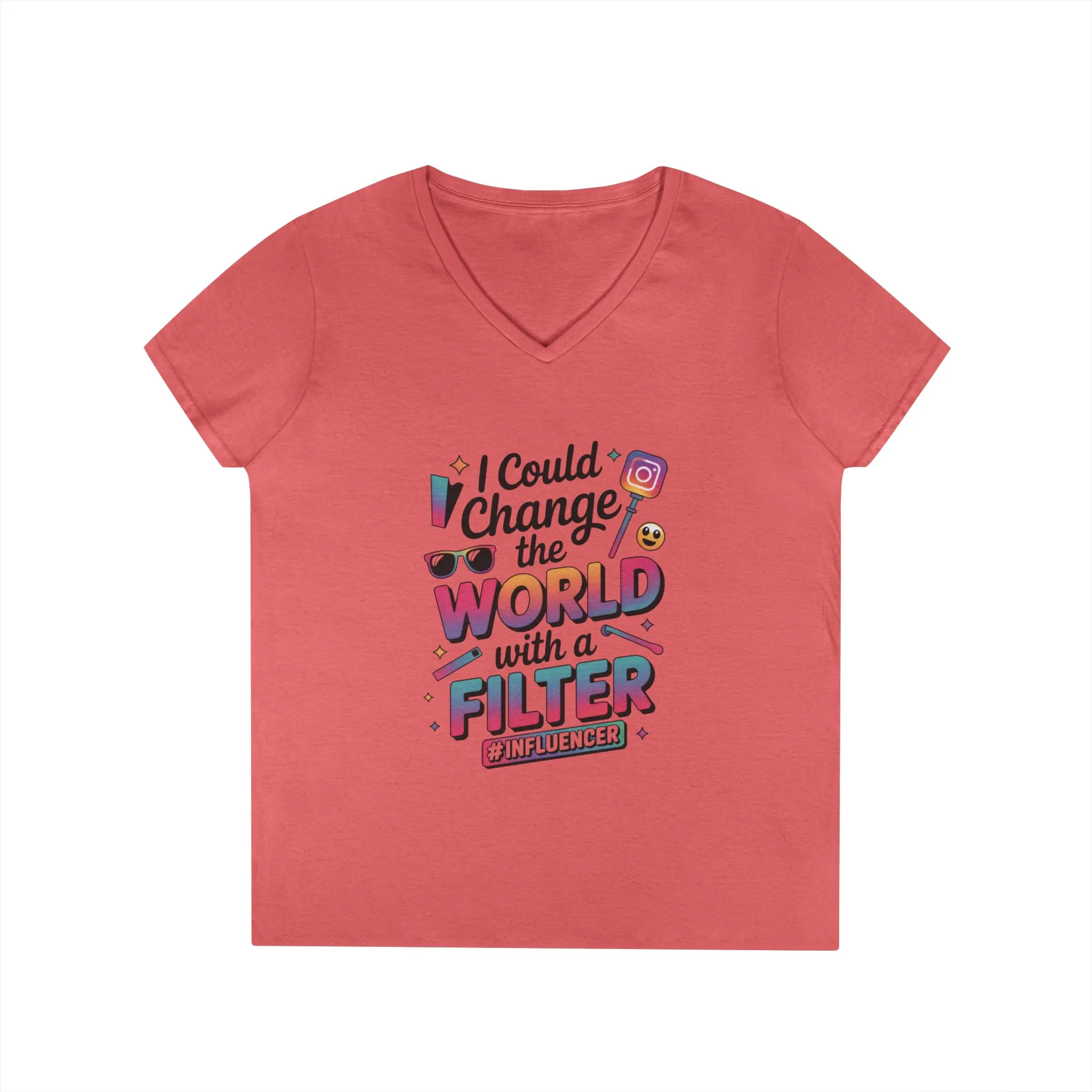 Ladies' V-Neck T-Shirt, Womens Influencer T-Shirt, Funny Social Media Graphic Tee, Cute Trendy Top - Image 4