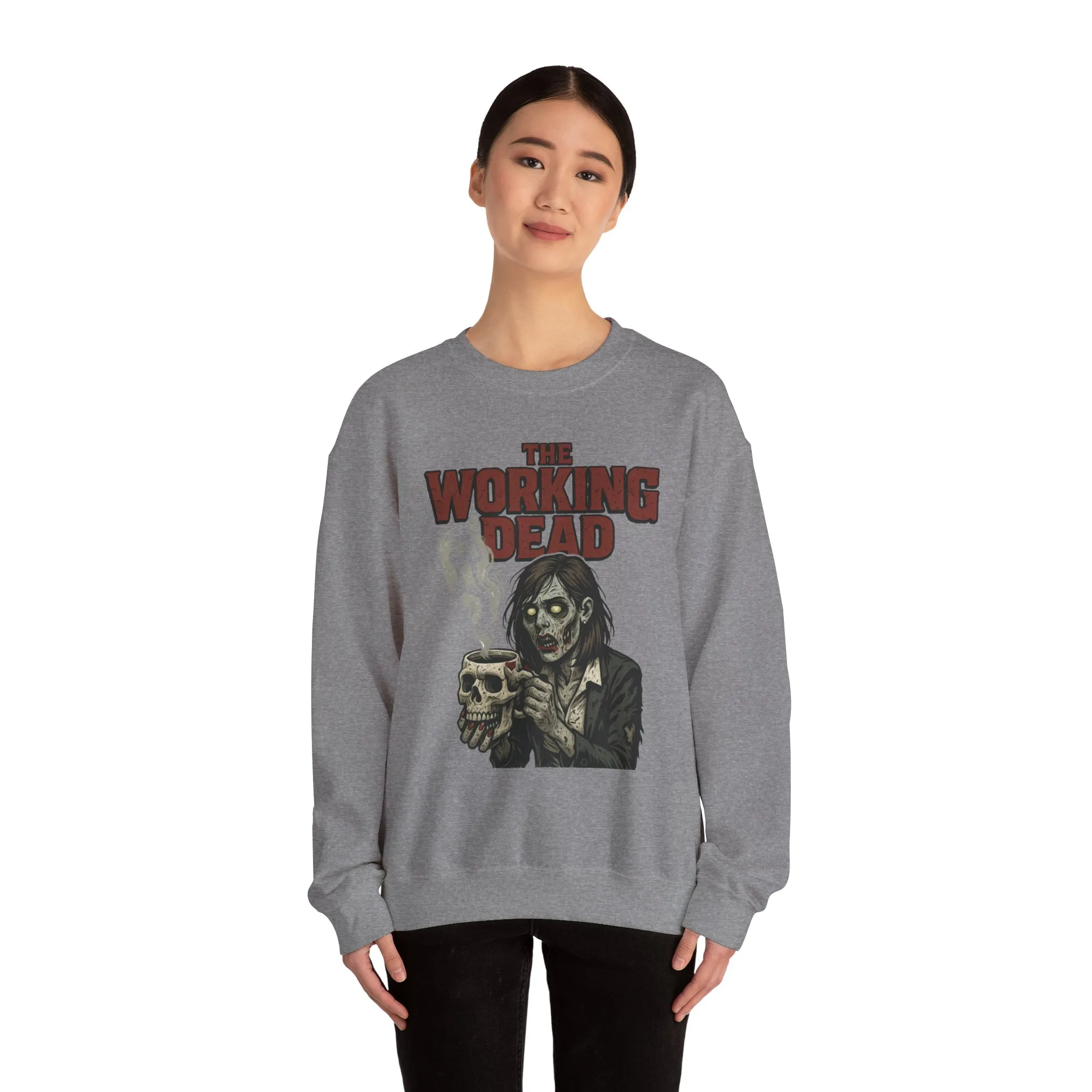 The Working Dead Women's Zombie Sweatshirt, Halloween Zombie Top, Work Humor Sweatshirt, Women's Heavy Blend™ Crewneck Sweatshirt - Image 11