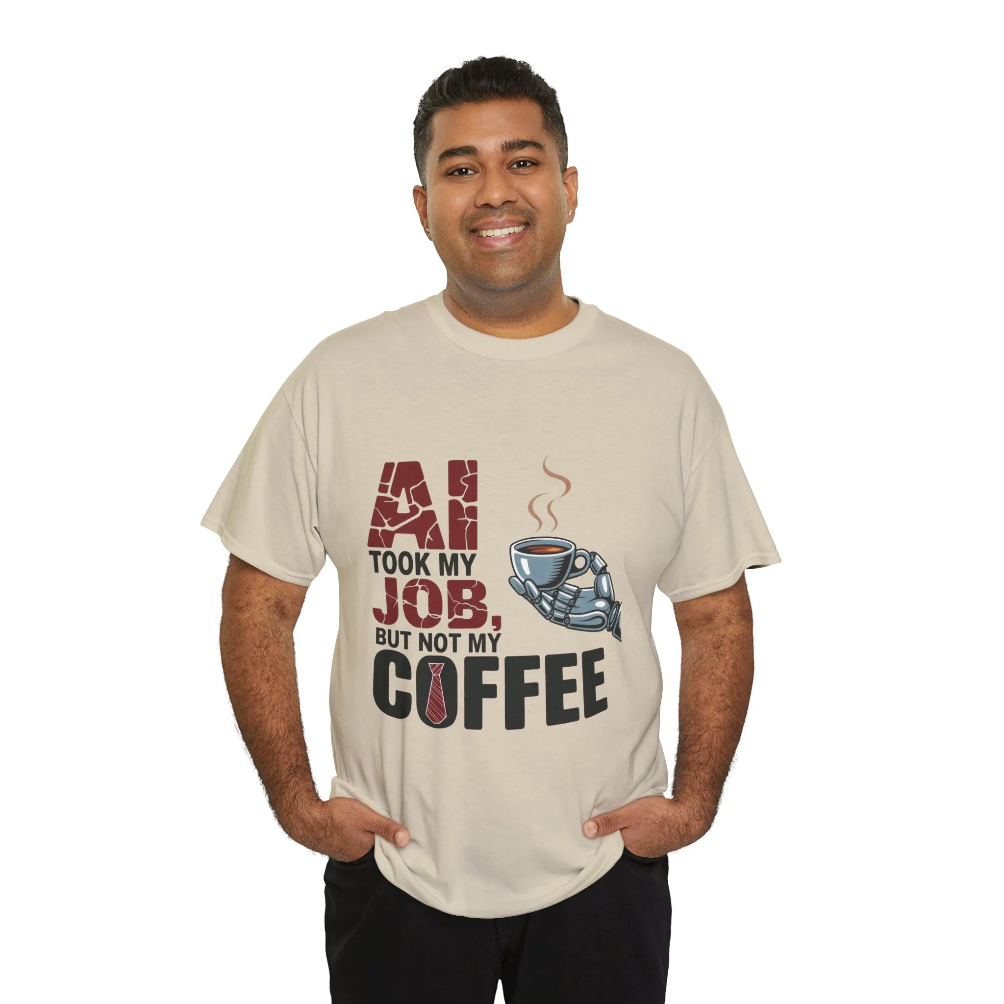 Men's AI Coffee T-Shirt, Funny Robot Humor Graphic Tee, Geek Job Joke Shirt for Him, Men's Heavy Cotton Tee, Sarcastic Work Shirt - Image 9
