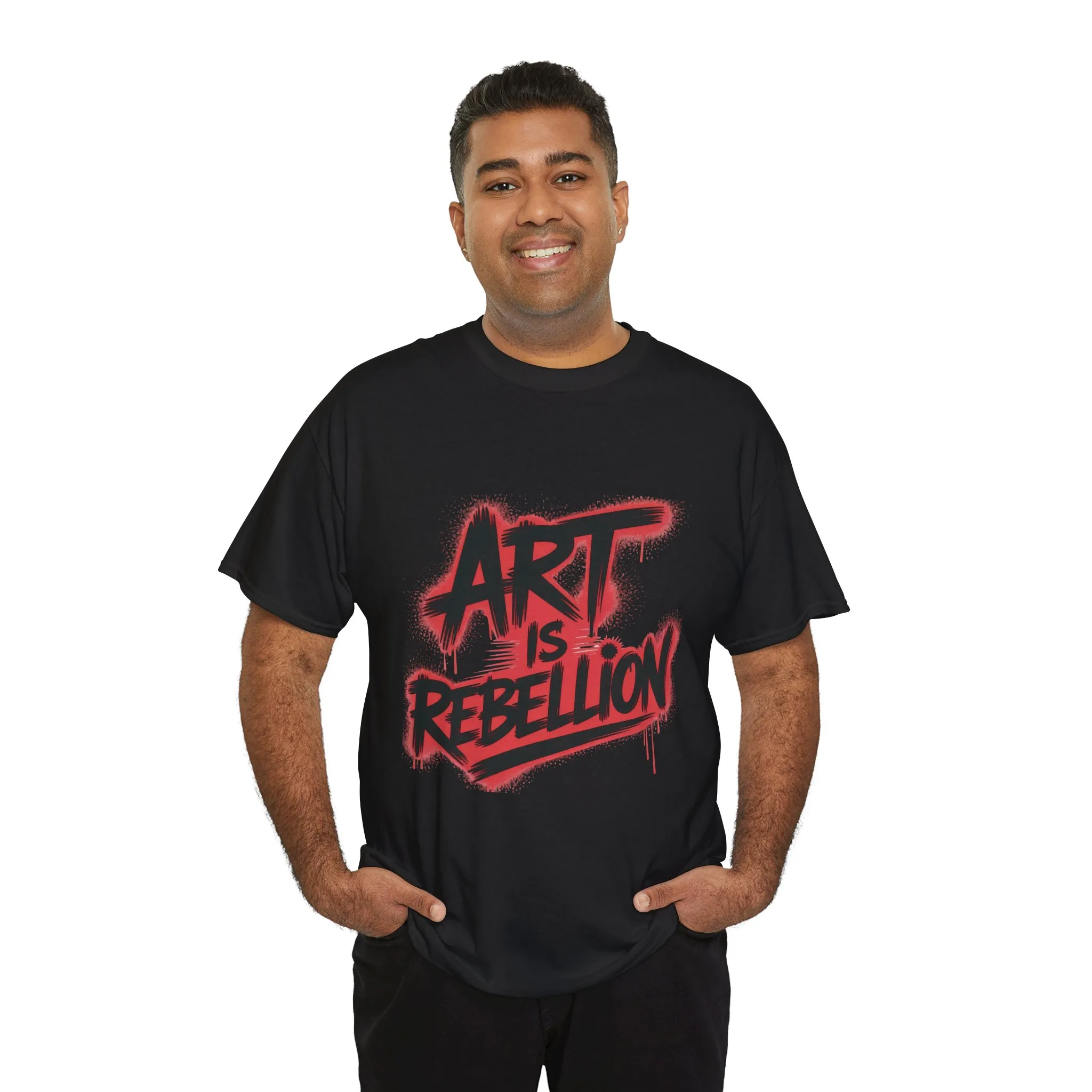 Men's Heavy Cotton Tee, Art Is Rebellion Men's T-Shirt, Graffiti Street Art Graphic Tee, Urban Skate Punk Style Shirt - Image 3