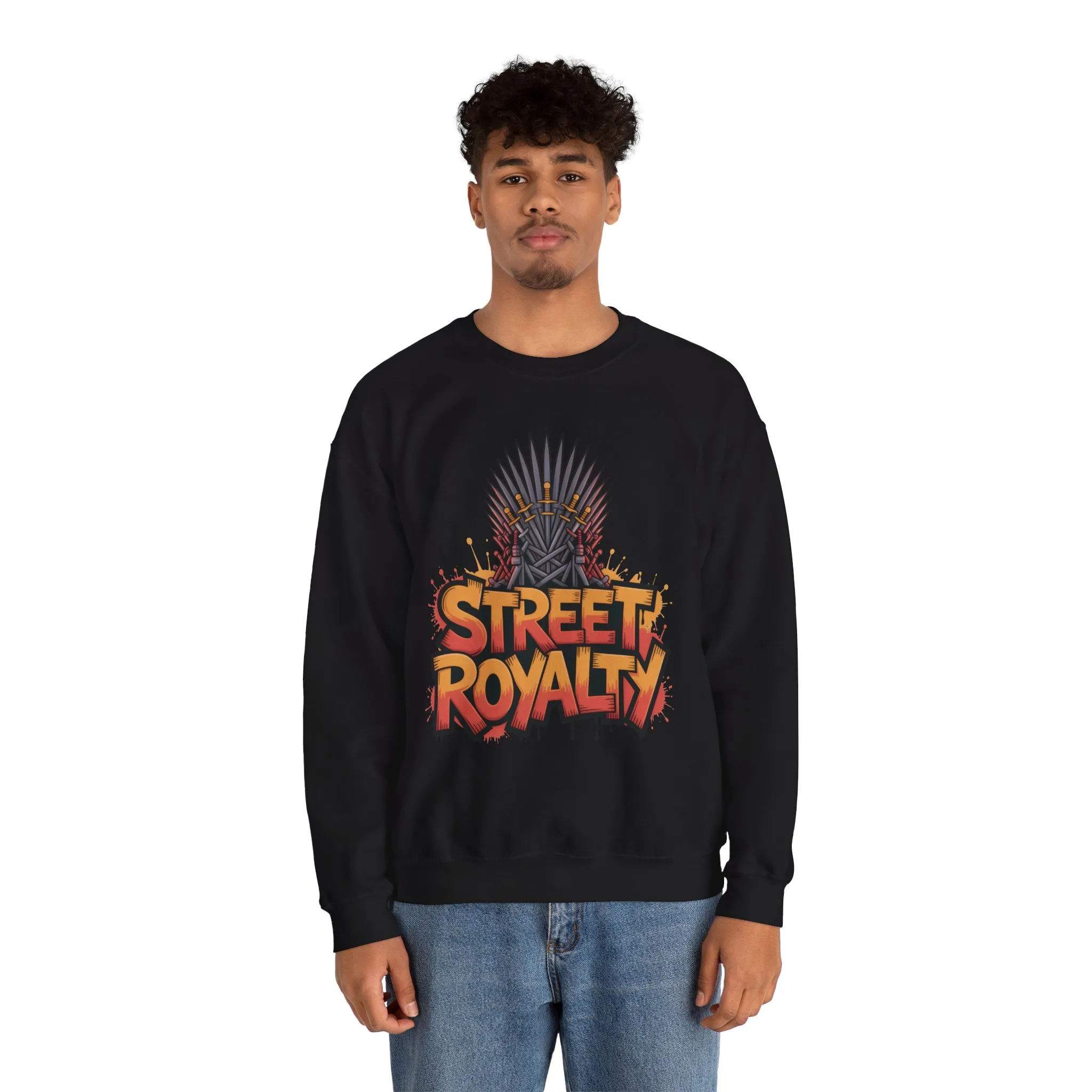 Street Royalty Men's Crewneck Sweatshirt, Graffiti Crown Graphic Pullover, Urban Streetwear Top for Men - Image 4
