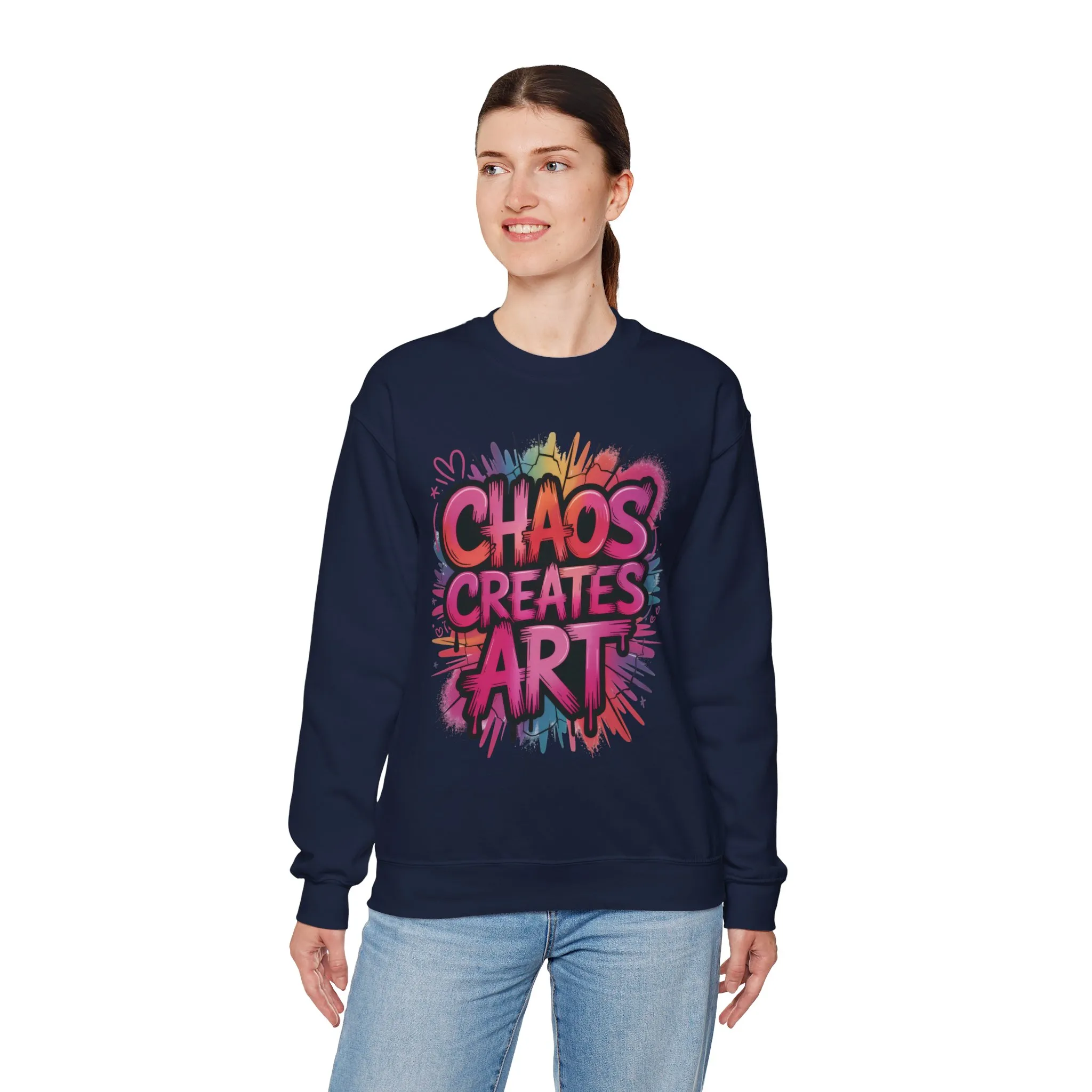 Women's Heavy Blend™ Crewneck Sweatshirt, Chaos Creates Art Graffiti Sweatshirt Women's Oversized - Image 3