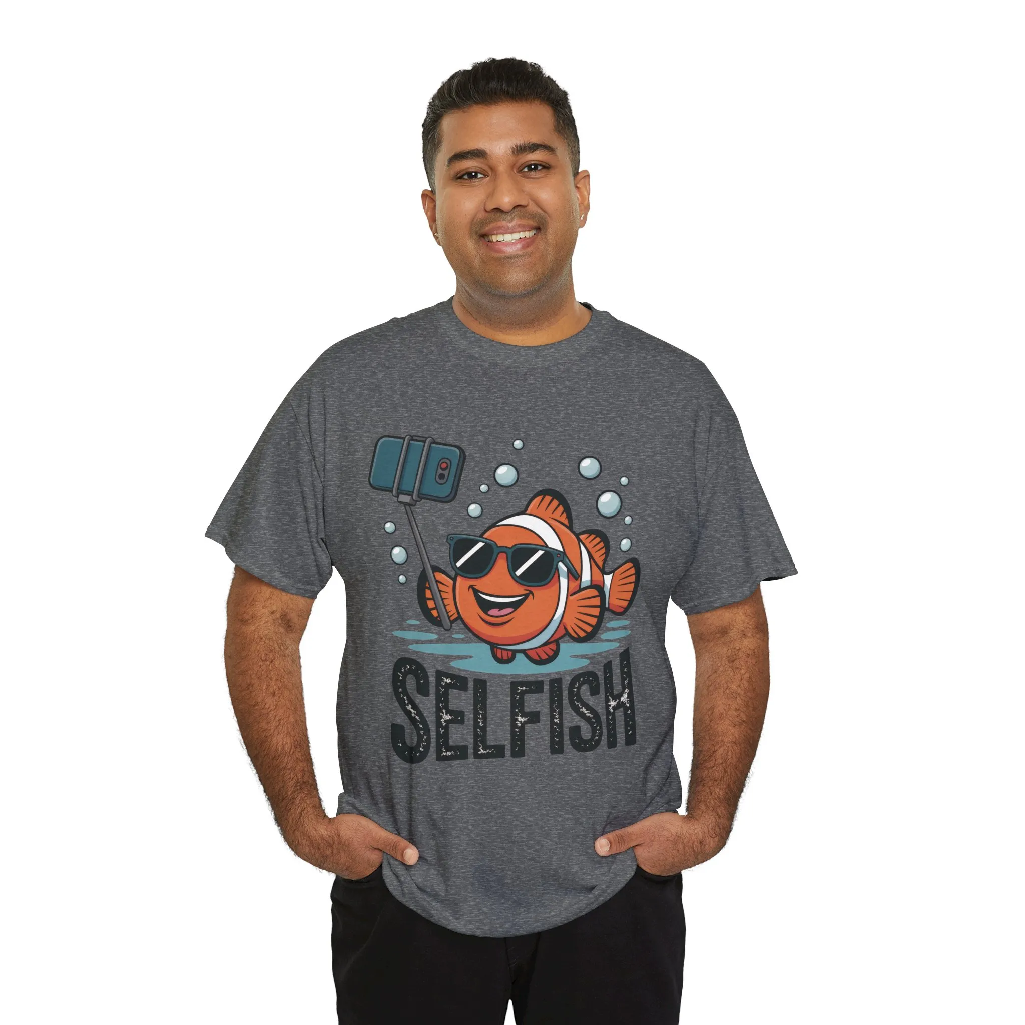 Unisex Heavy Cotton Tee, Mens Selfish Funny Fish T-Shirt, Cute Selfie Graphic Tee, Ocean Humor Shirt - Image 18