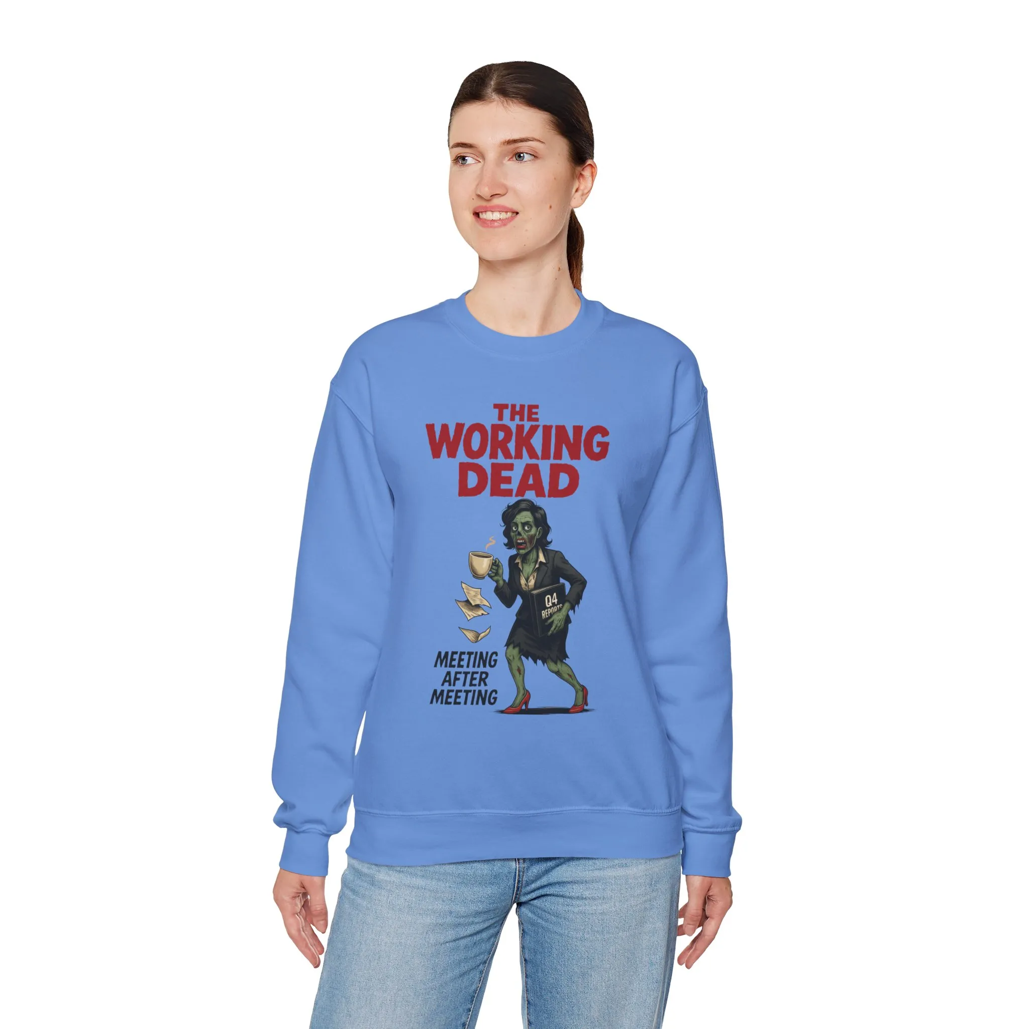 The Working Dead Women's Funny Zombie Sweatshirt, Office Humor Crewneck, Halloween Work Top - Image 9