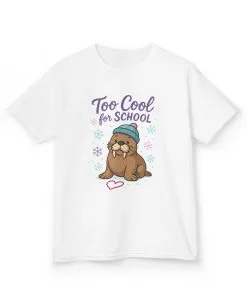 Kids Heavy Cotton™ Tee, Kids Too Cool for School Walrus T-Shirt, Cute Animal Graphic Tee, Funny Winter Shirt