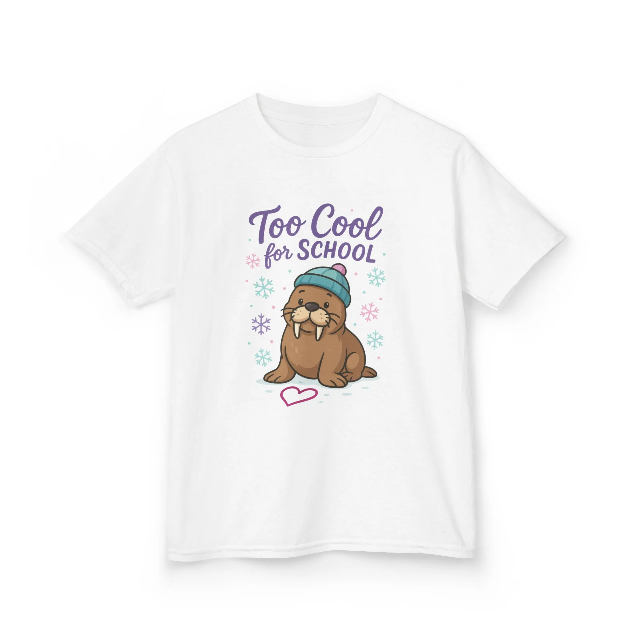 Kids Heavy Cotton™ Tee, Kids Too Cool for School Walrus T-Shirt, Cute Animal Graphic Tee, Funny Winter Shirt