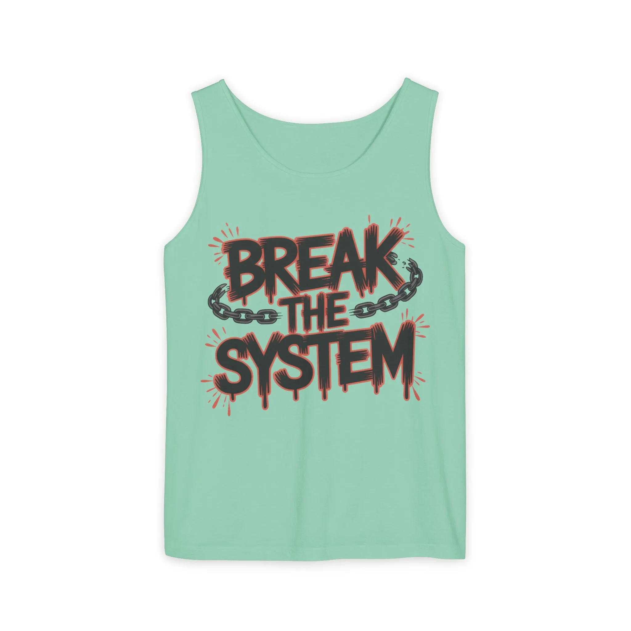 Men's Garment-Dyed Tank Top, Break the System Tank Top, Graphic Protest Muscle Tee, Streetwear Activist Summer Top - Image 11