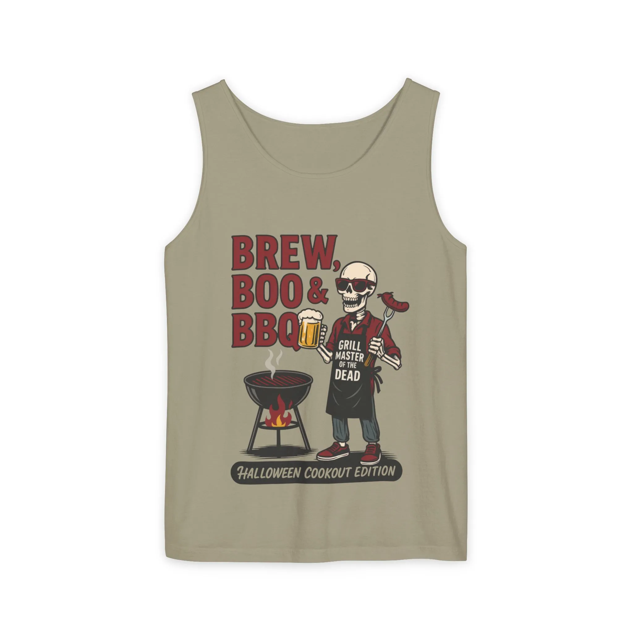 Halloween BBQ Men's Tank Top, Brew Boo & BBQ Skeleton Grill Master, Funny Dad Gift, Grill Master Top, Funny Skeleton Top - Image 3