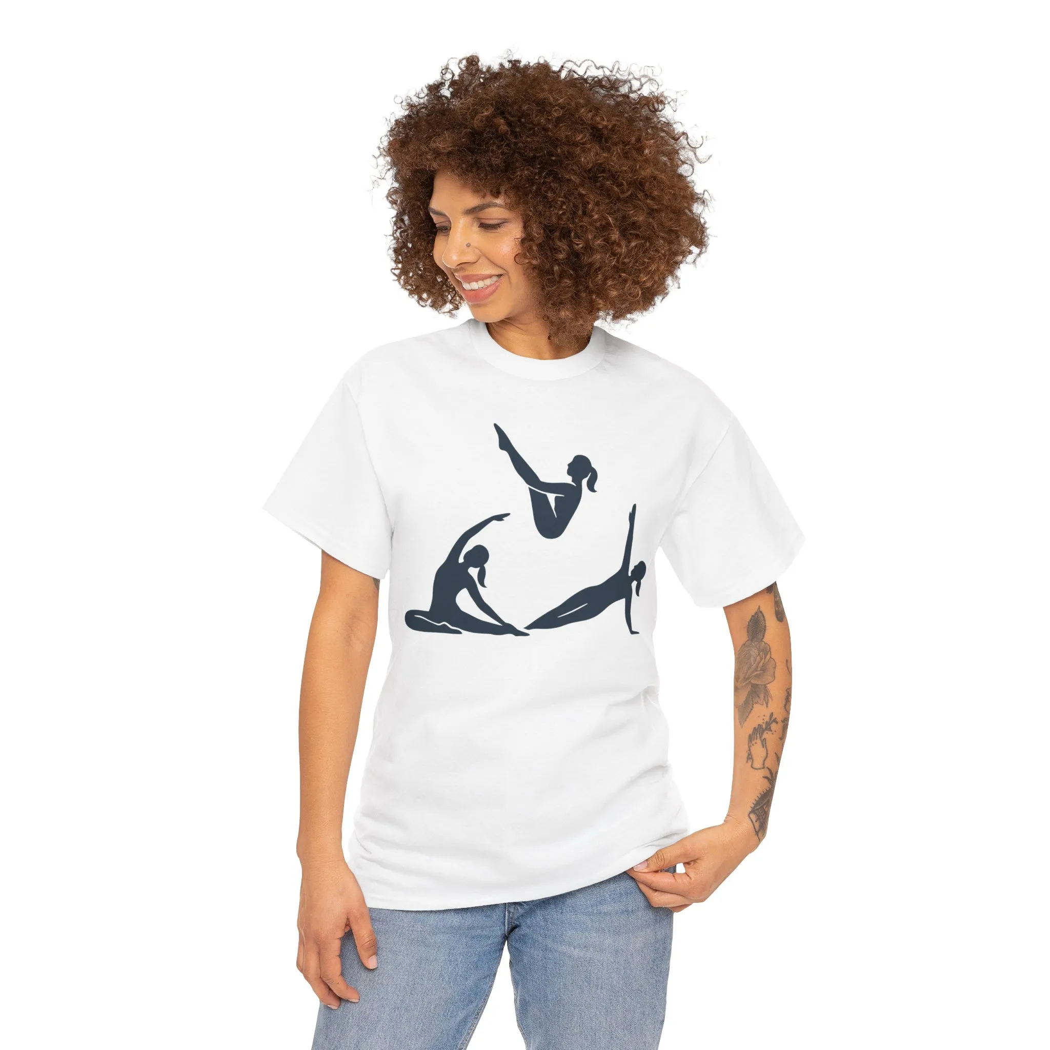 Womens Heavy Cotton Tee, Womens Pilates Graphic T-Shirt, Yoga Fitness Tee, Workout Top with Silhouette Print - Image 5