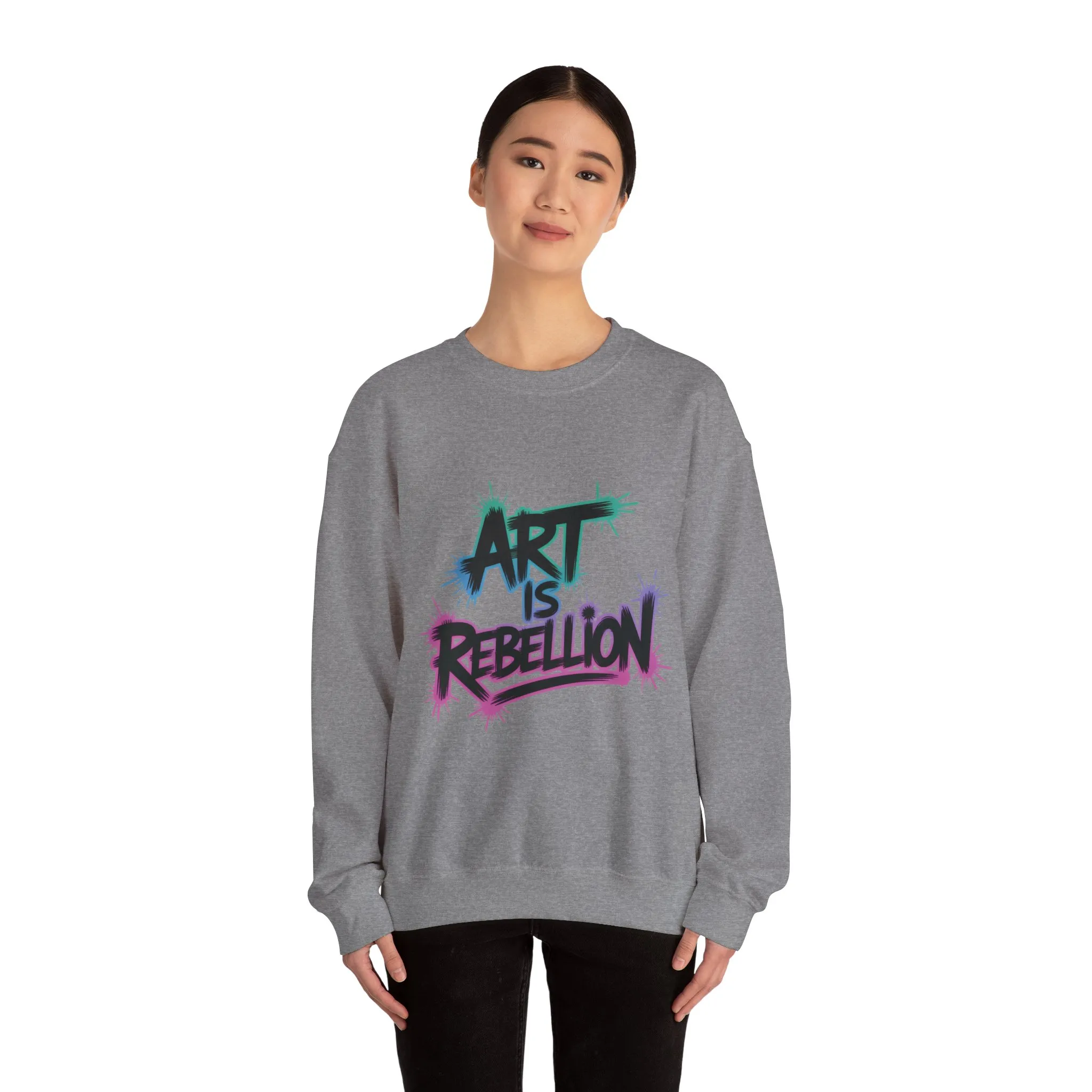 Art Is Rebellion Women's Sweatshirt, Graffiti Graphic Pullover, Bold Rebel Street Art Statement Top, Heavy Blend™ Crewneck Sweatshirt - Image 10