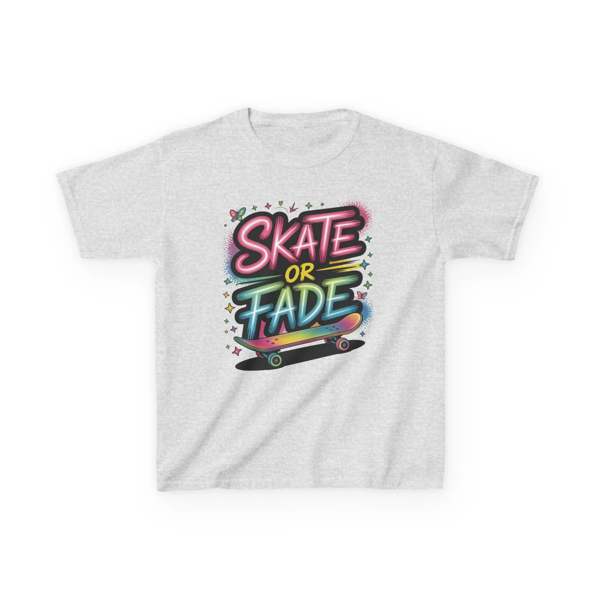 Skate Or Fade Girls Shirt, Colorful Graffiti Skateboarding Tee, Kids Heavy Cotton™ Tee - Image 5