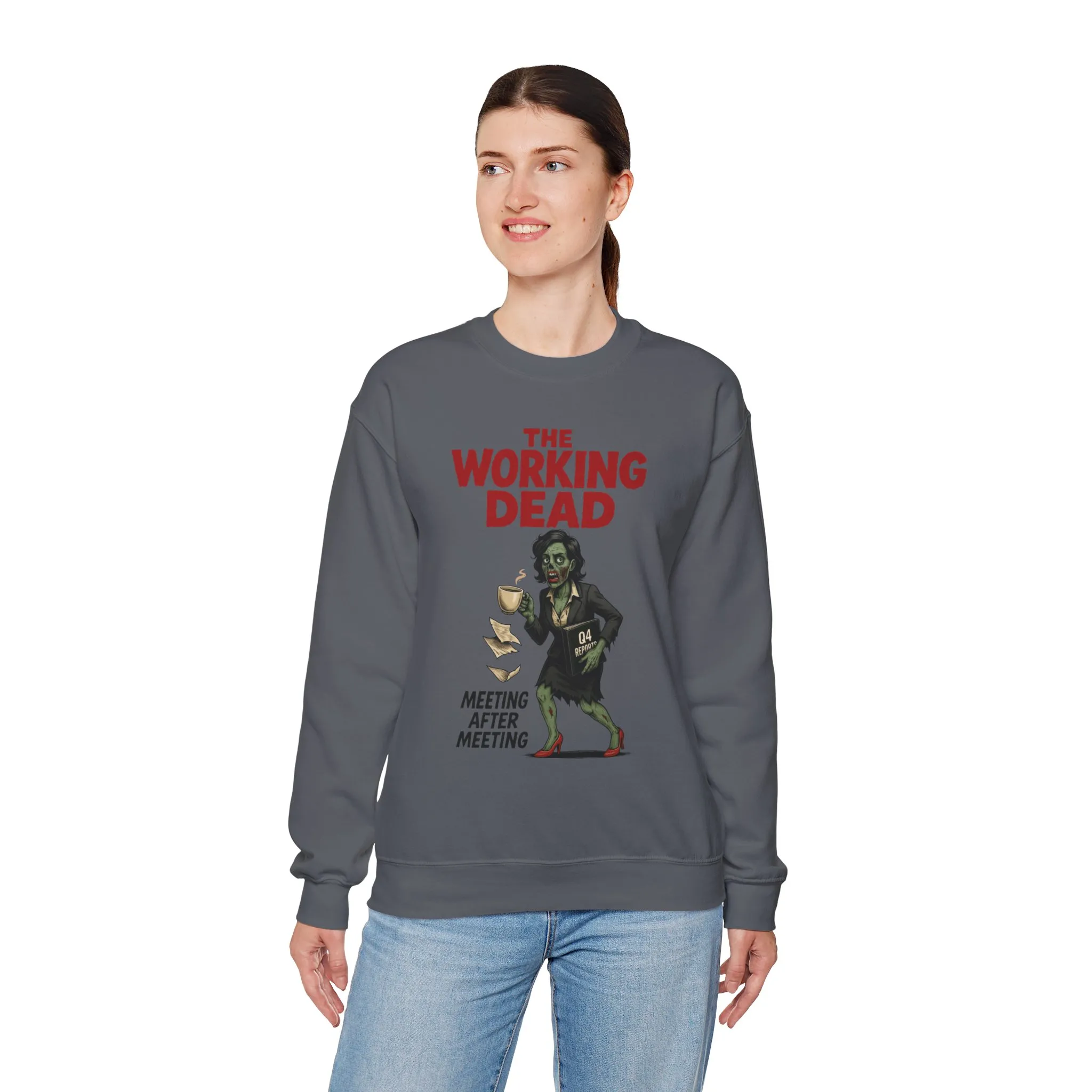 The Working Dead Women's Funny Zombie Sweatshirt, Office Humor Crewneck, Halloween Work Top - Image 15