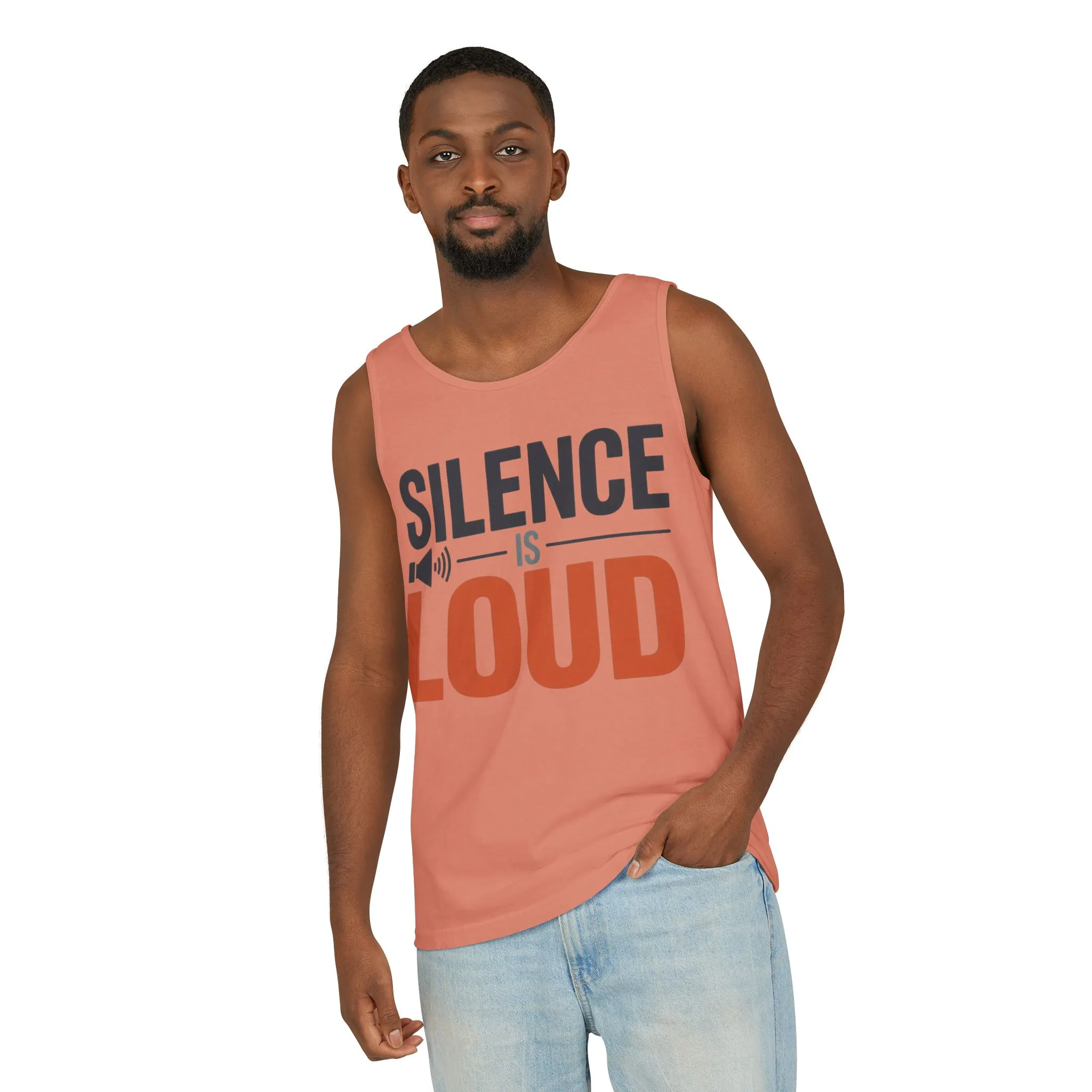 Mens Garment-Dyed Tank Top, Silence Is Loud Motivational Mens Tank Top - Image 4