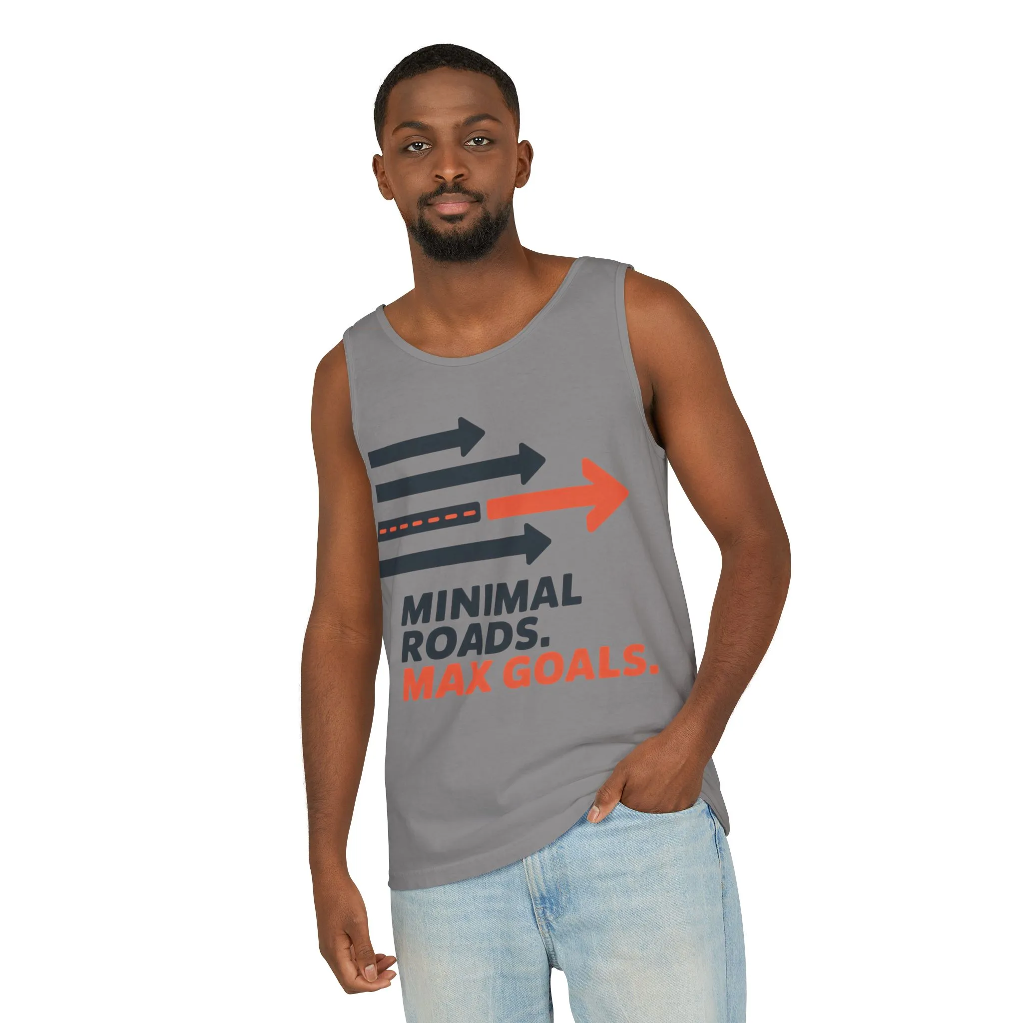 Mens Garment-Dyed Tank Top, Minimal Roads Max Goals Motivational Mens Tank Top - Image 8