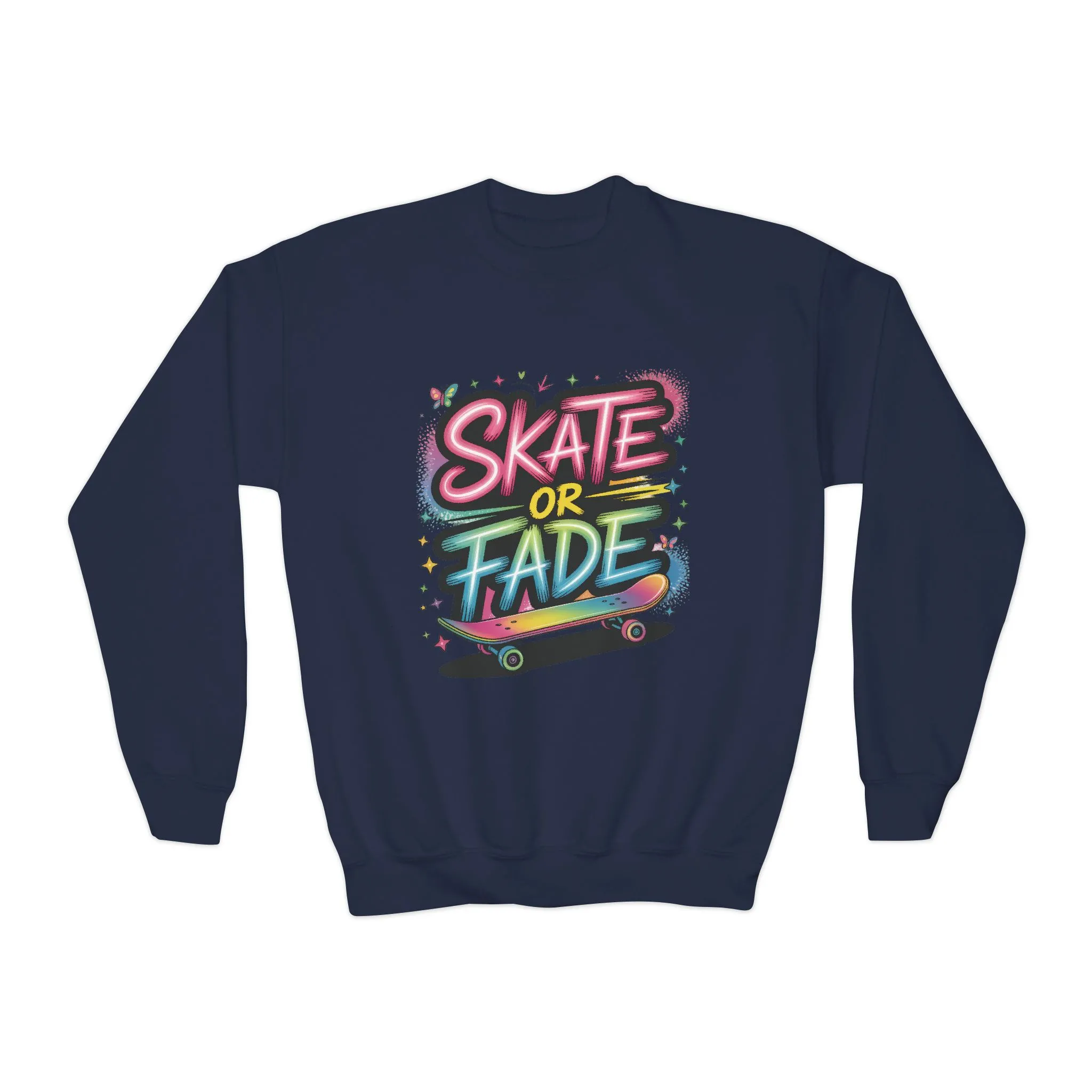 Youth Crewneck Sweatshirt, Skate Or Fade Girls Sweatshirt, Colorful Graffiti Skateboarding Crewneck Sweatshirt, Youth Streetwear Gift - Image 17