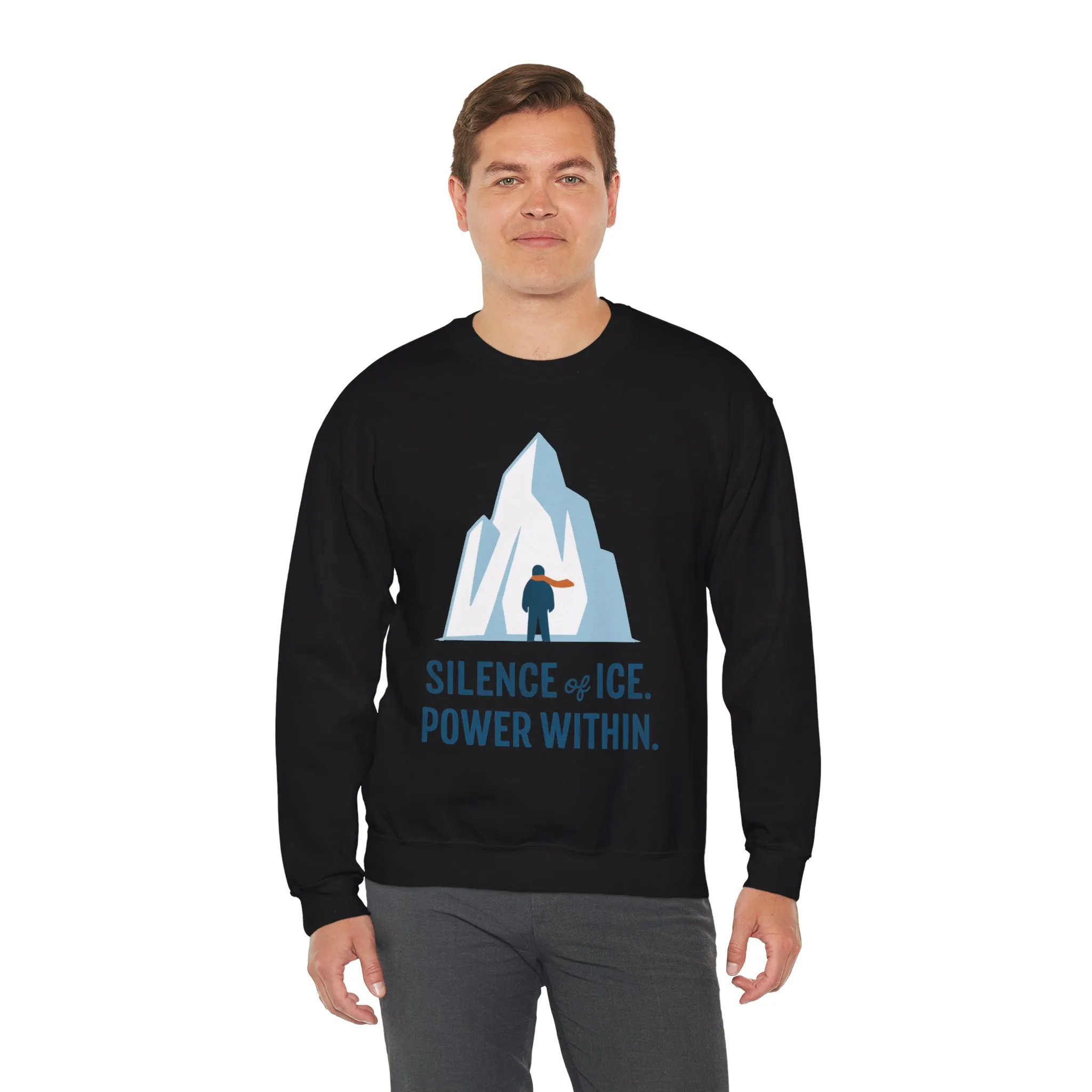 Mens Heavy Blend™ Crewneck Sweatshirt, Silence of Ice Power Within Sweatshirt, Nordic Iceberg Minimalist Pullover - Image 9