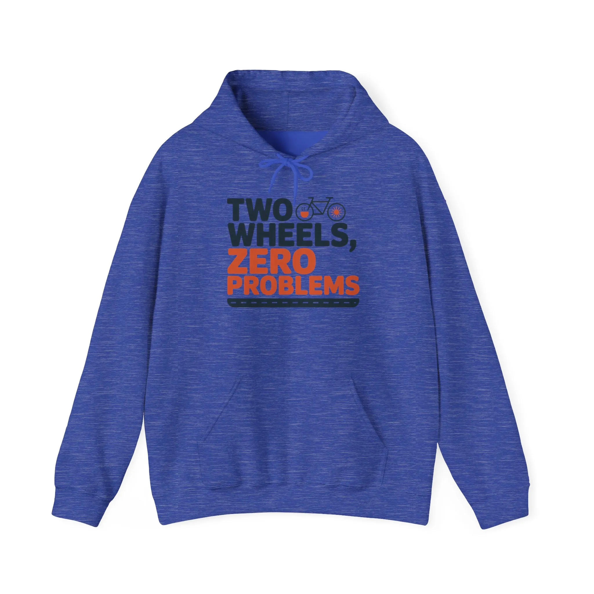 Mens Heavy Blend™ Hooded Sweatshirt, Two Wheels Zero Problems Mens Funny Cycling Hoodie, Cyclist Gift - Image 2