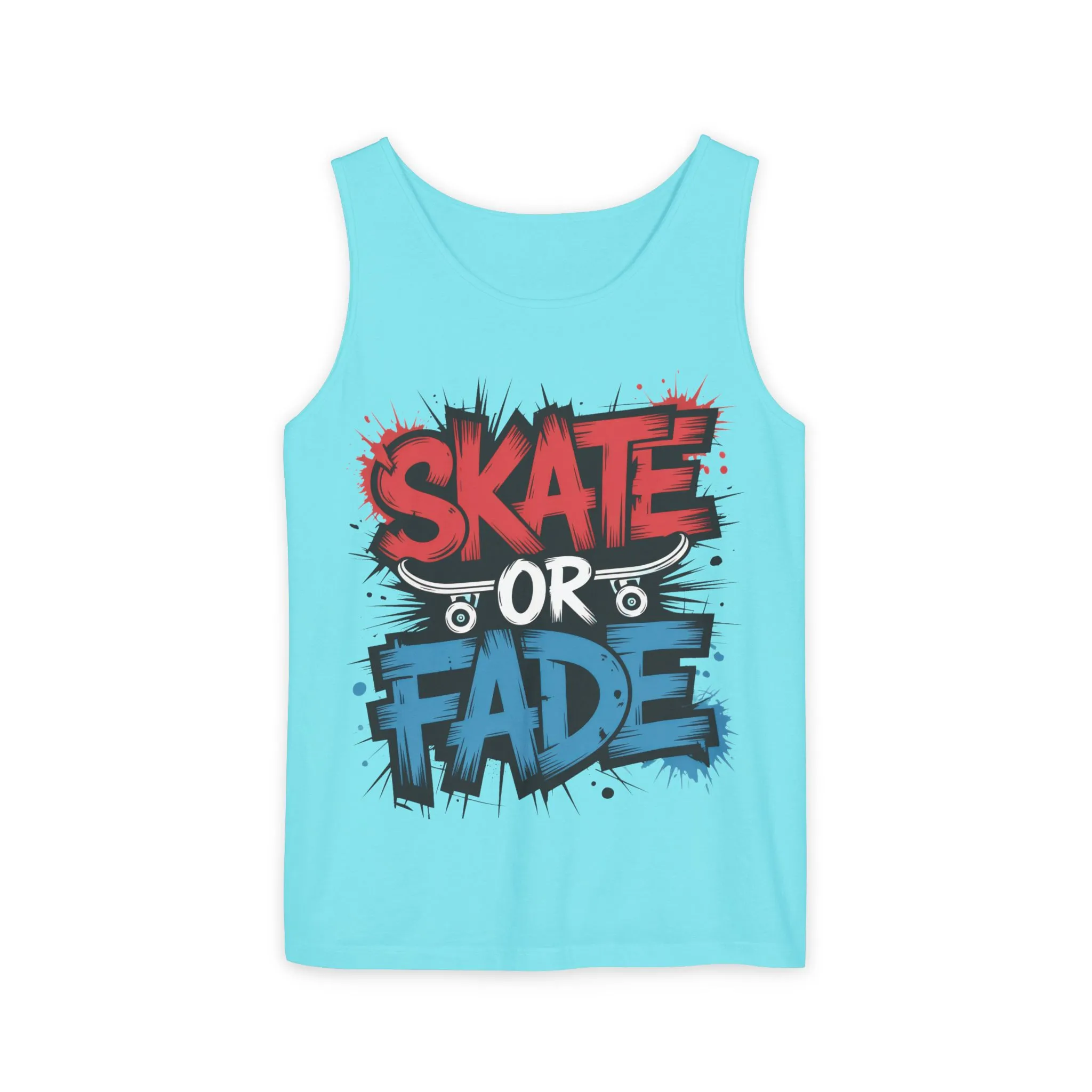 Skate Or Fade Men's Tank Top, Graffiti Skateboard Graphic Muscle Shirt, Urban Streetwear Sleeveless Top, Men's Garment-Dyed Tank Top - Image 12